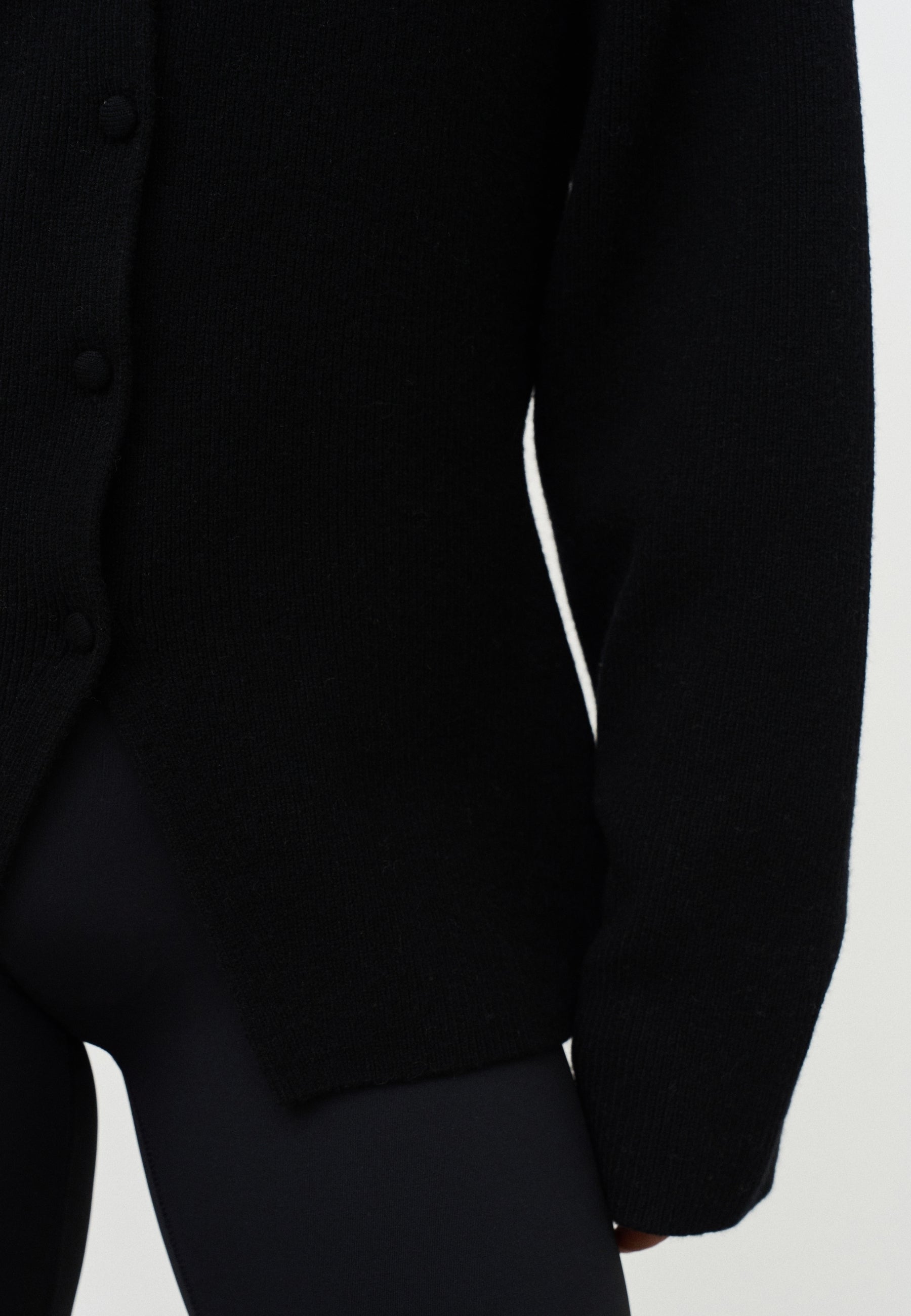 Cinched Merino Wool Cardigan - Black
