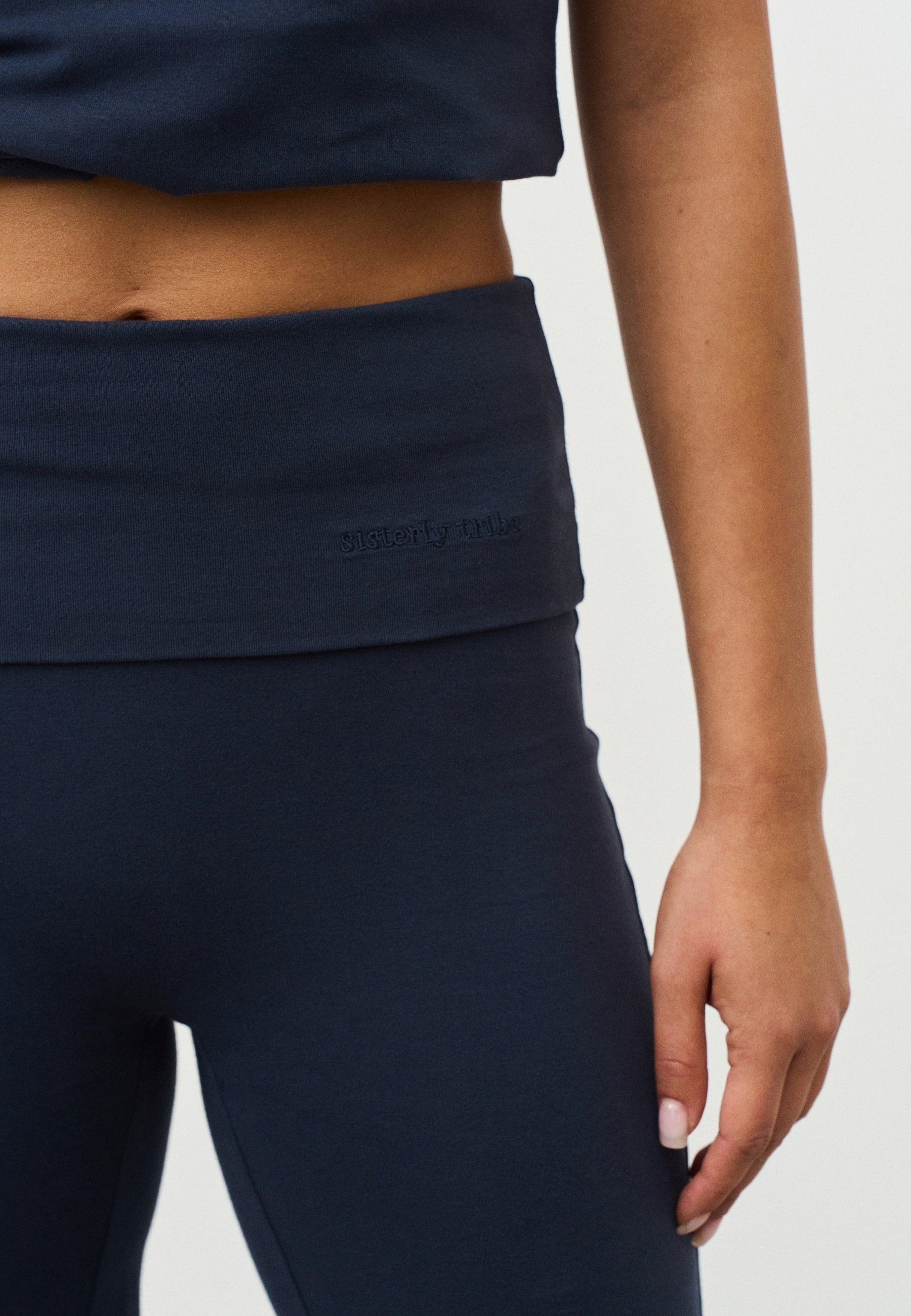 Soft Cotton Foldover Pants - Navy