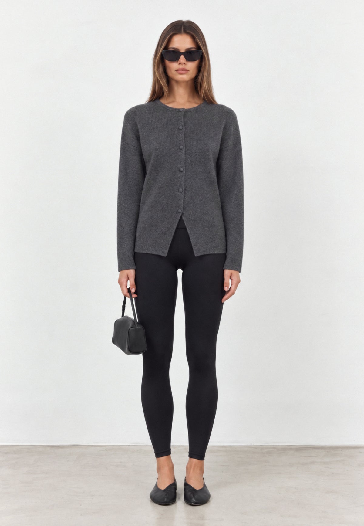 Cinched Merino Wool Cardigan - Dark Grey Marl