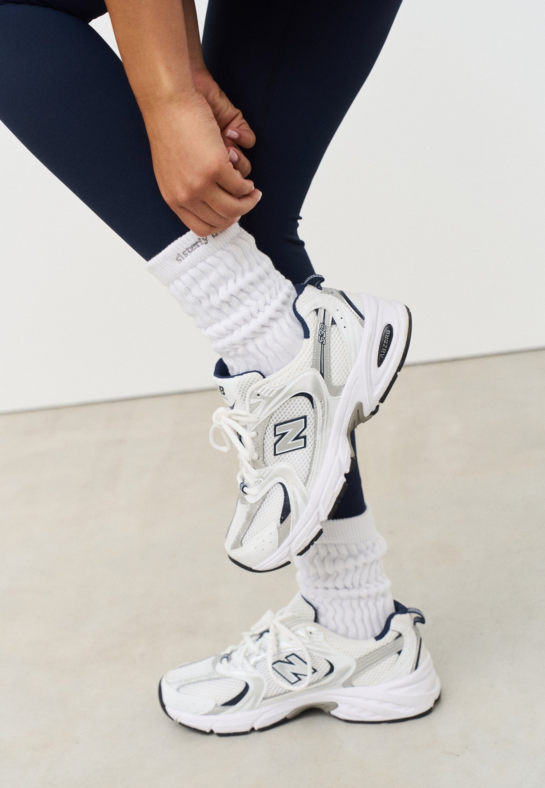 Pilates Slouch Grip Sock - White/Grey
