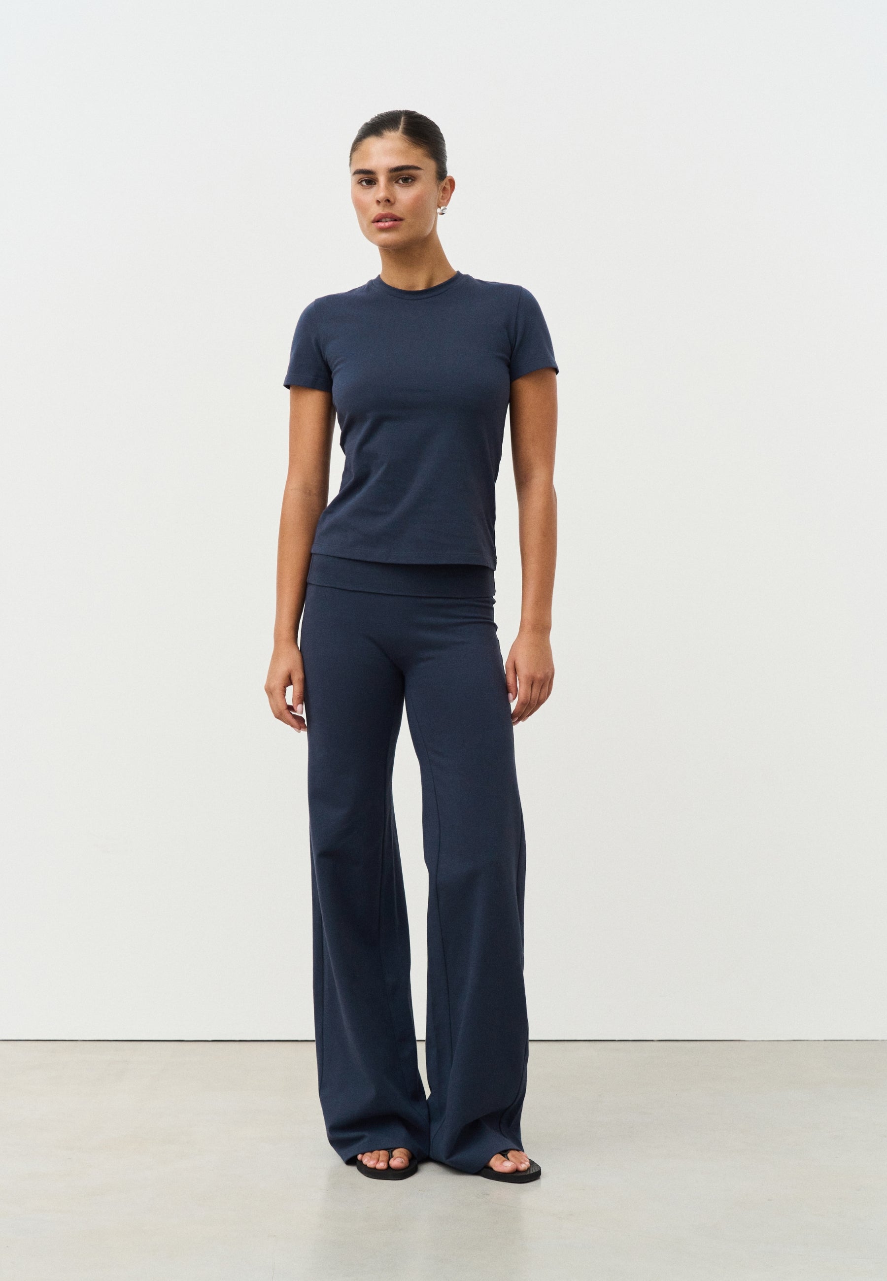 Soft Cotton Foldover Pants - Navy