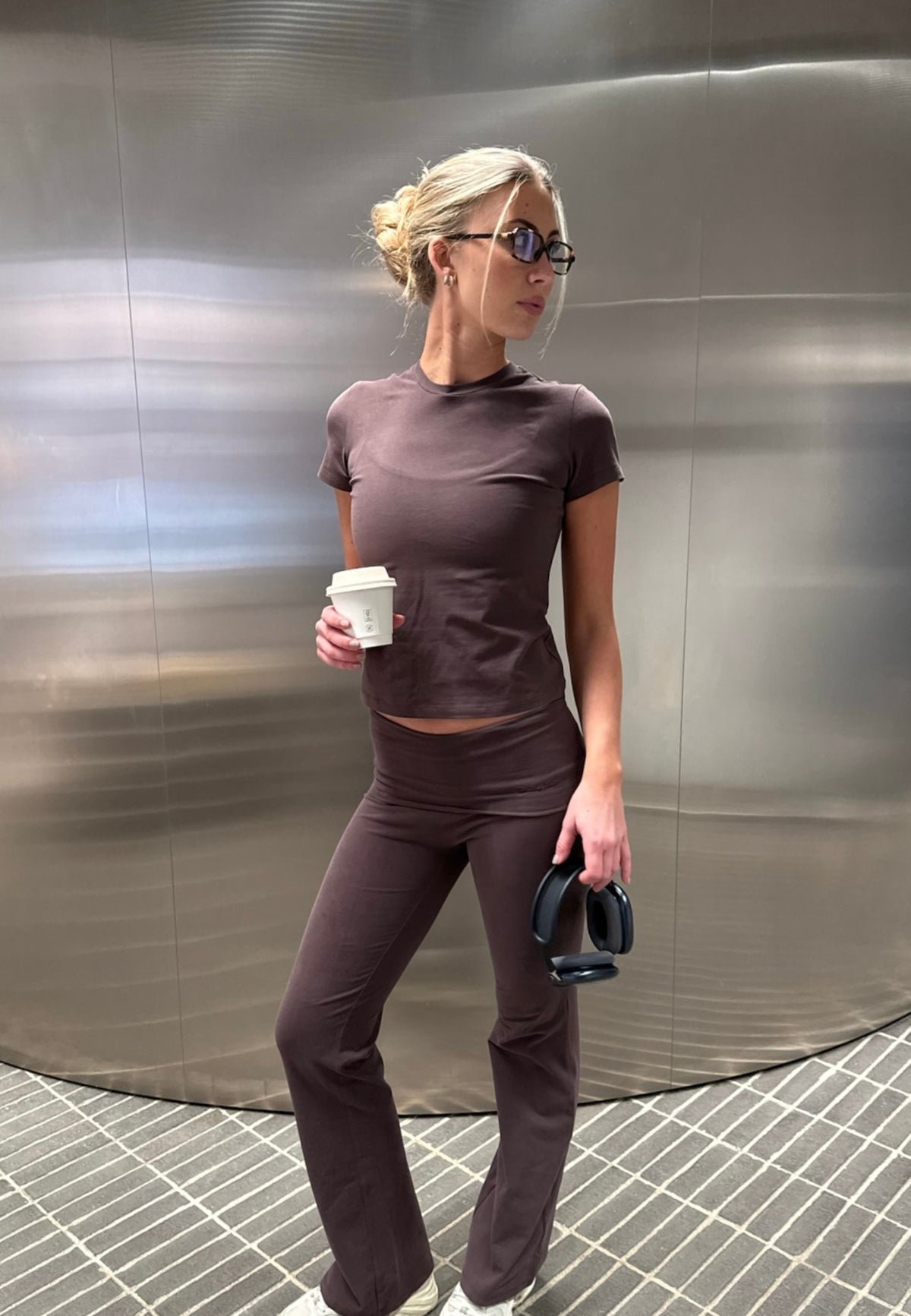 Soft Cotton Foldover Pants - Espresso