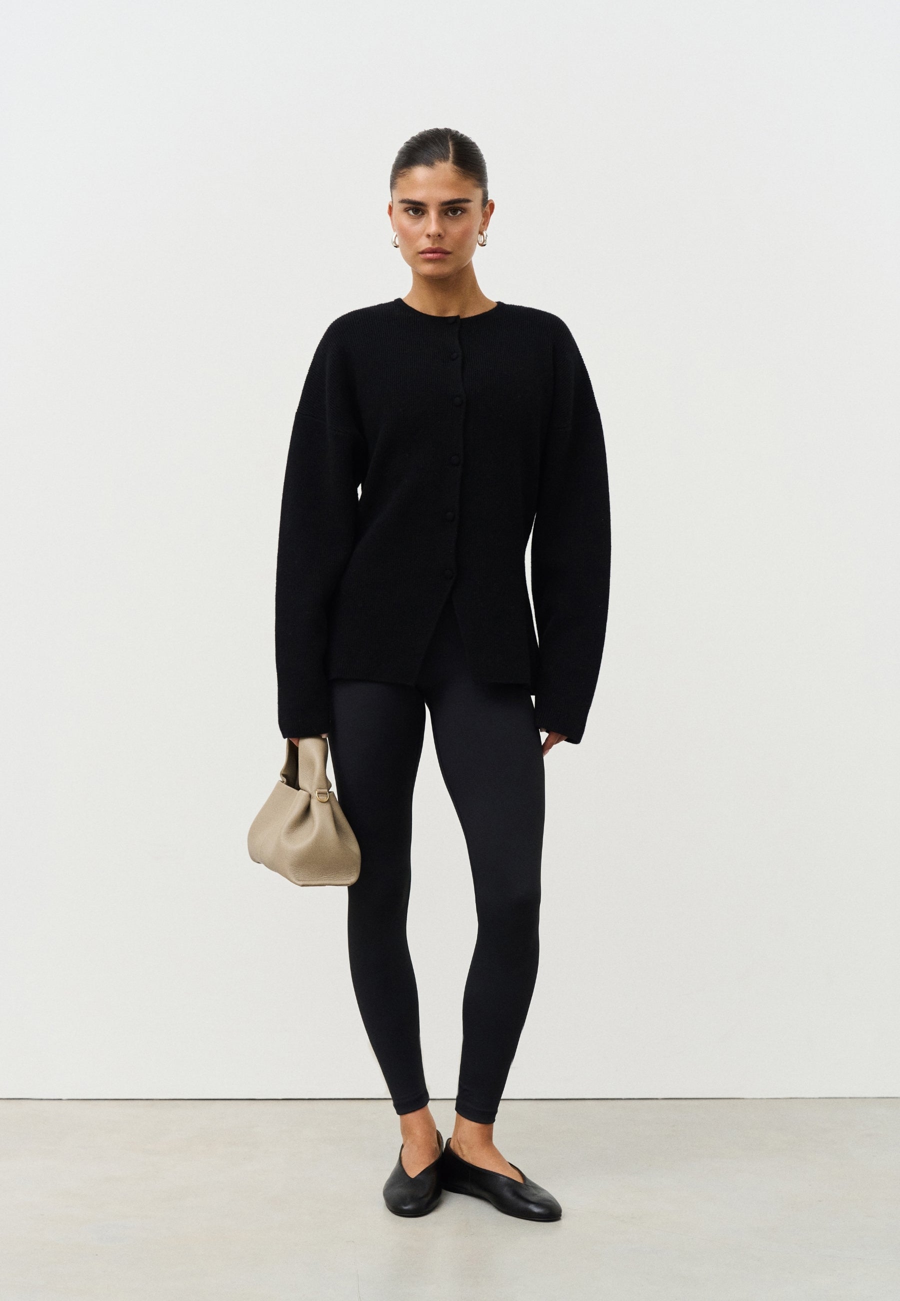 Cinched Merino Wool Cardigan - Black