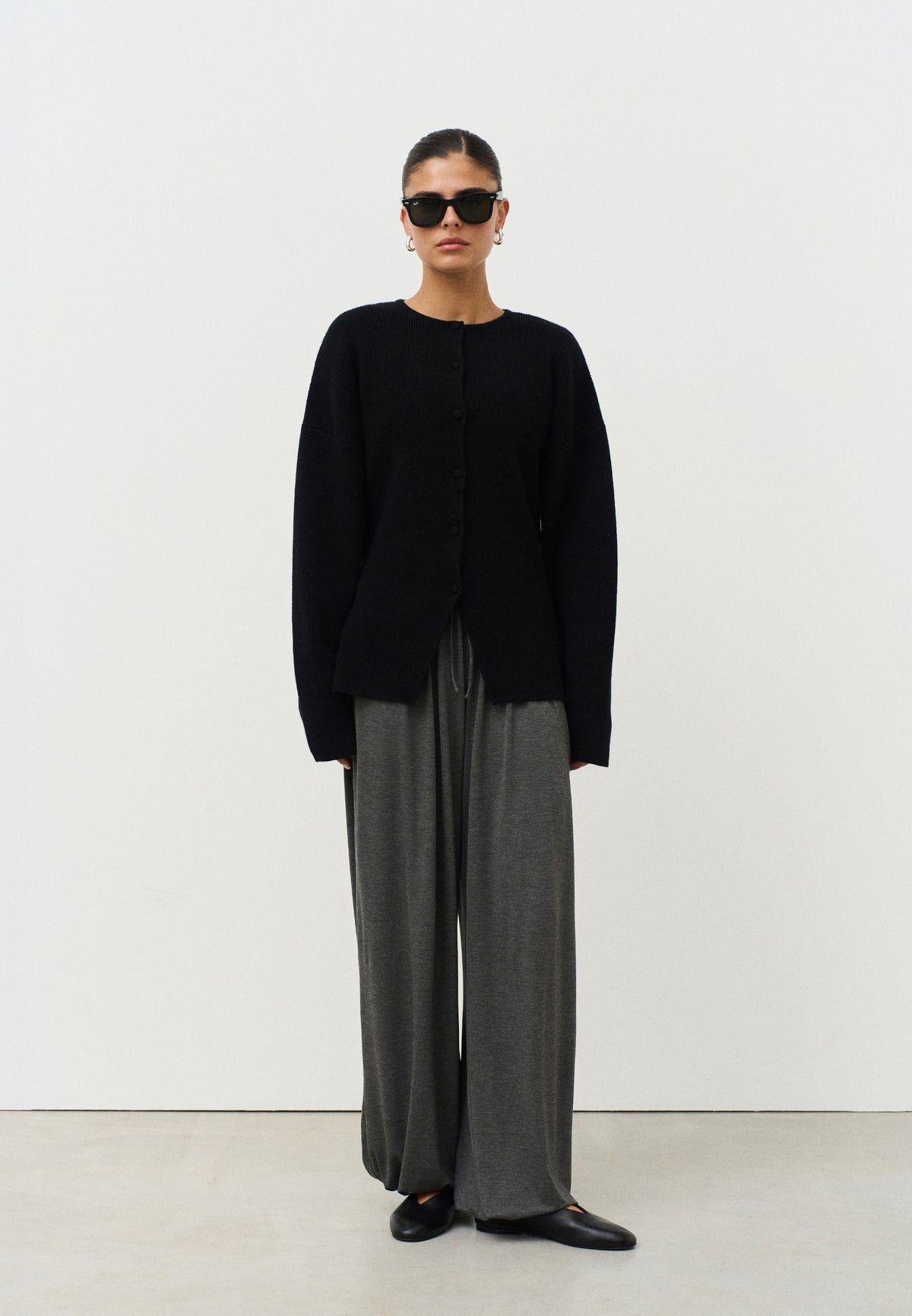 Cinched Merino Wool Cardigan - Black