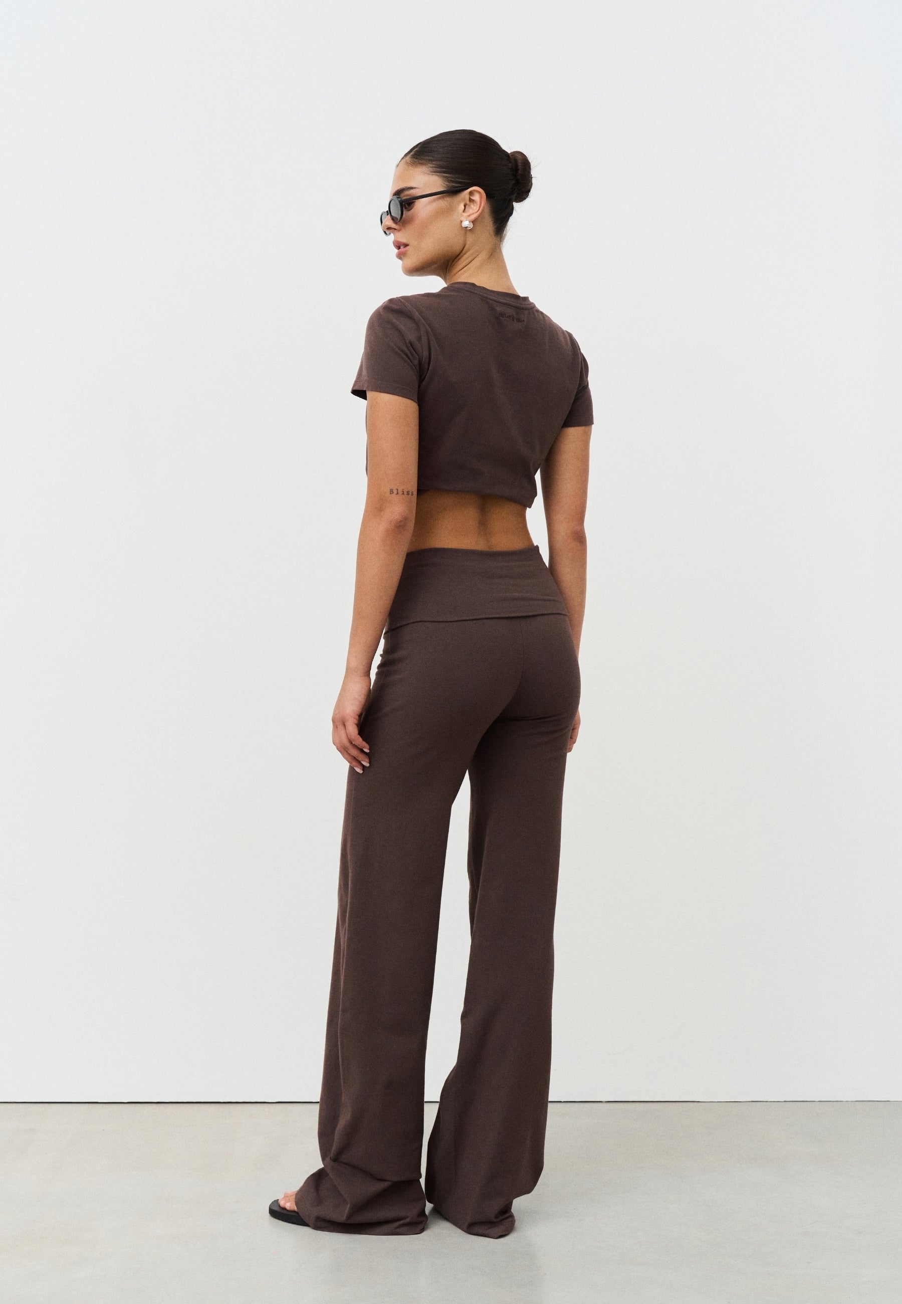 Soft Cotton Foldover Pants - Espresso