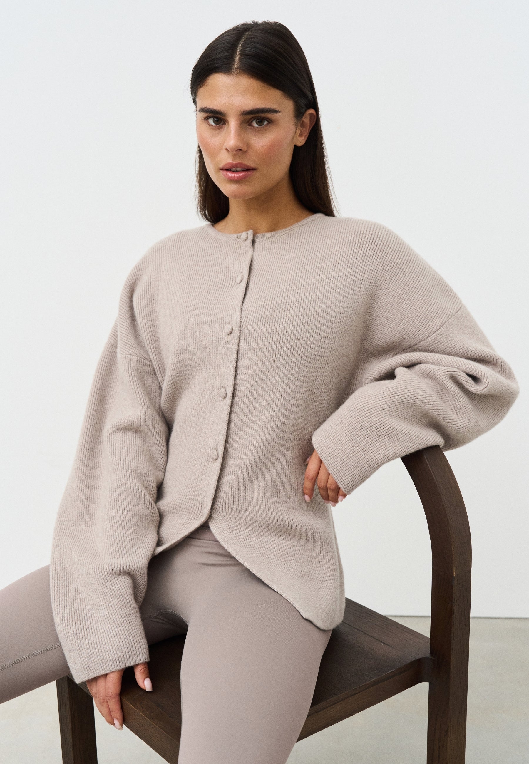 Cinched Merino Wool Cardigan - Light Pebble