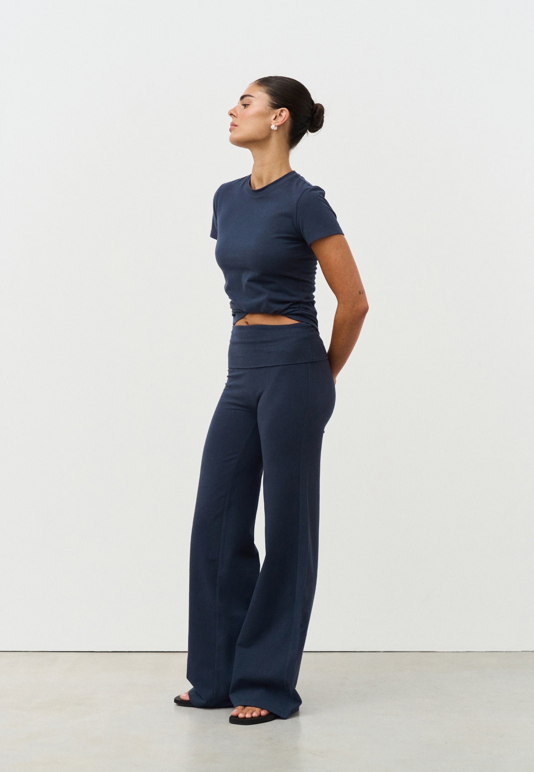 Soft Cotton Foldover Pants - Navy