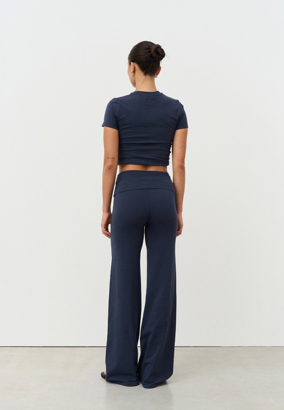 Soft Cotton Foldover Pants - Navy