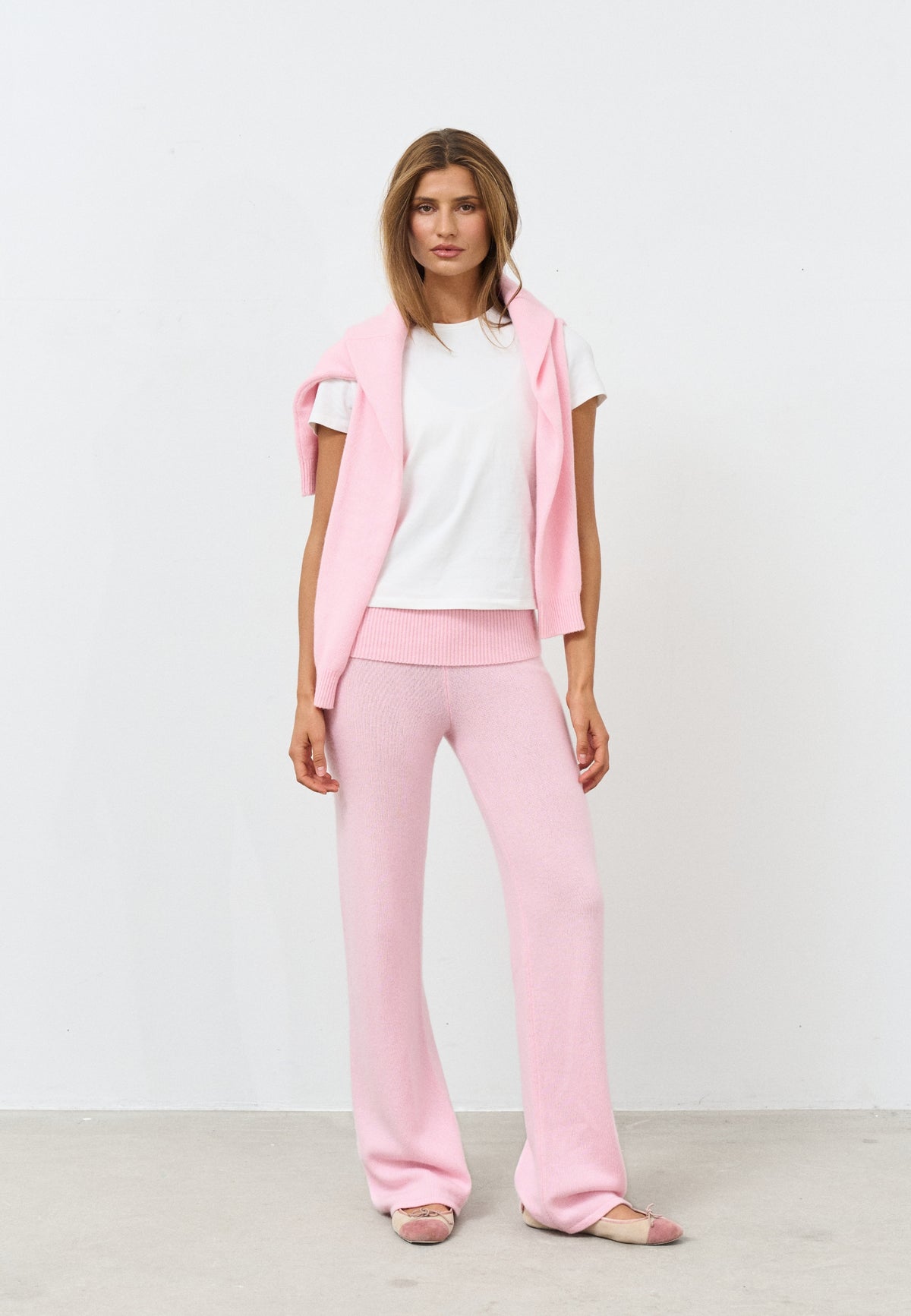 Cashmere Foldover Pants - Soft Pink