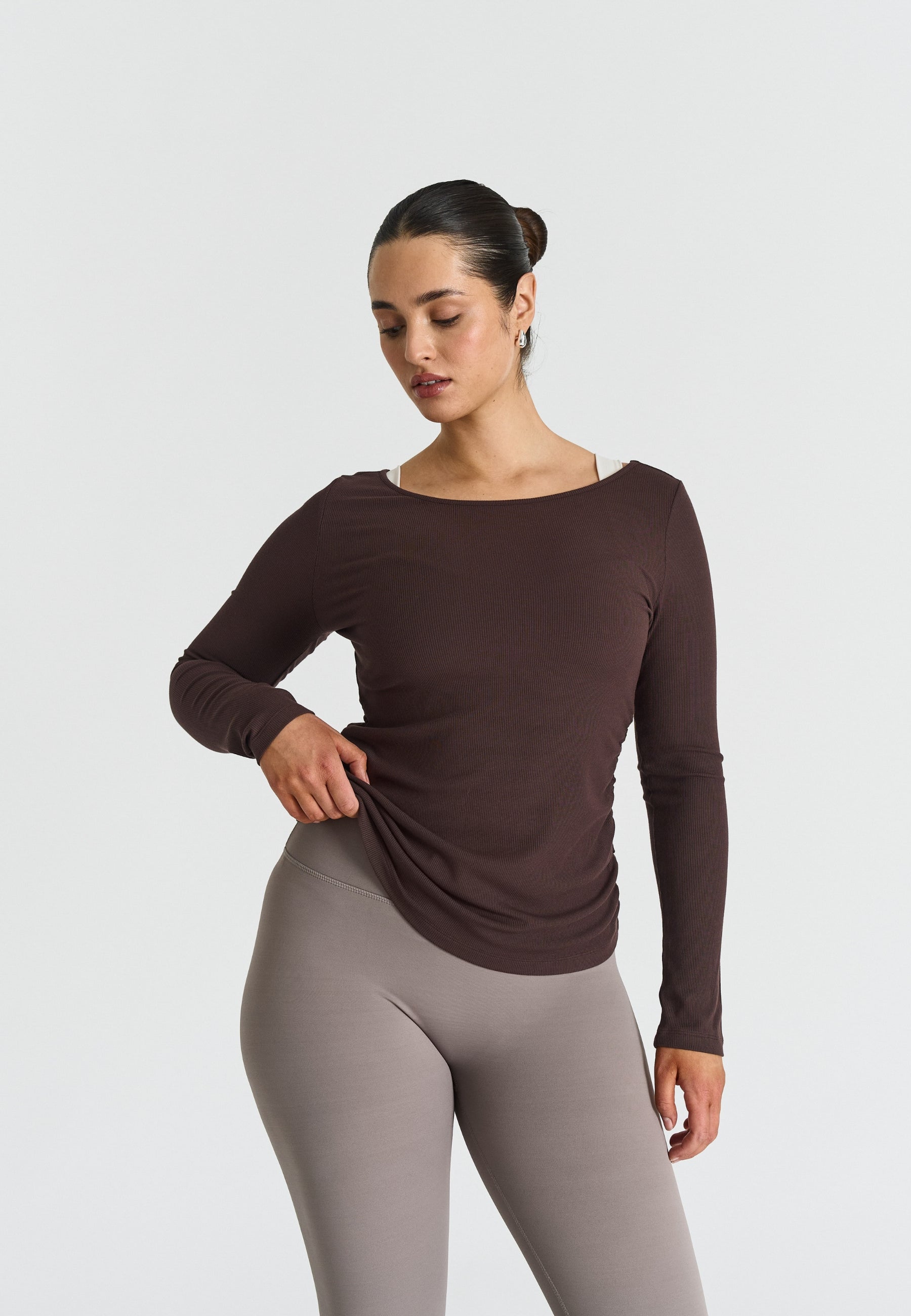 Ribbed Long Sleeve Top - Espresso
