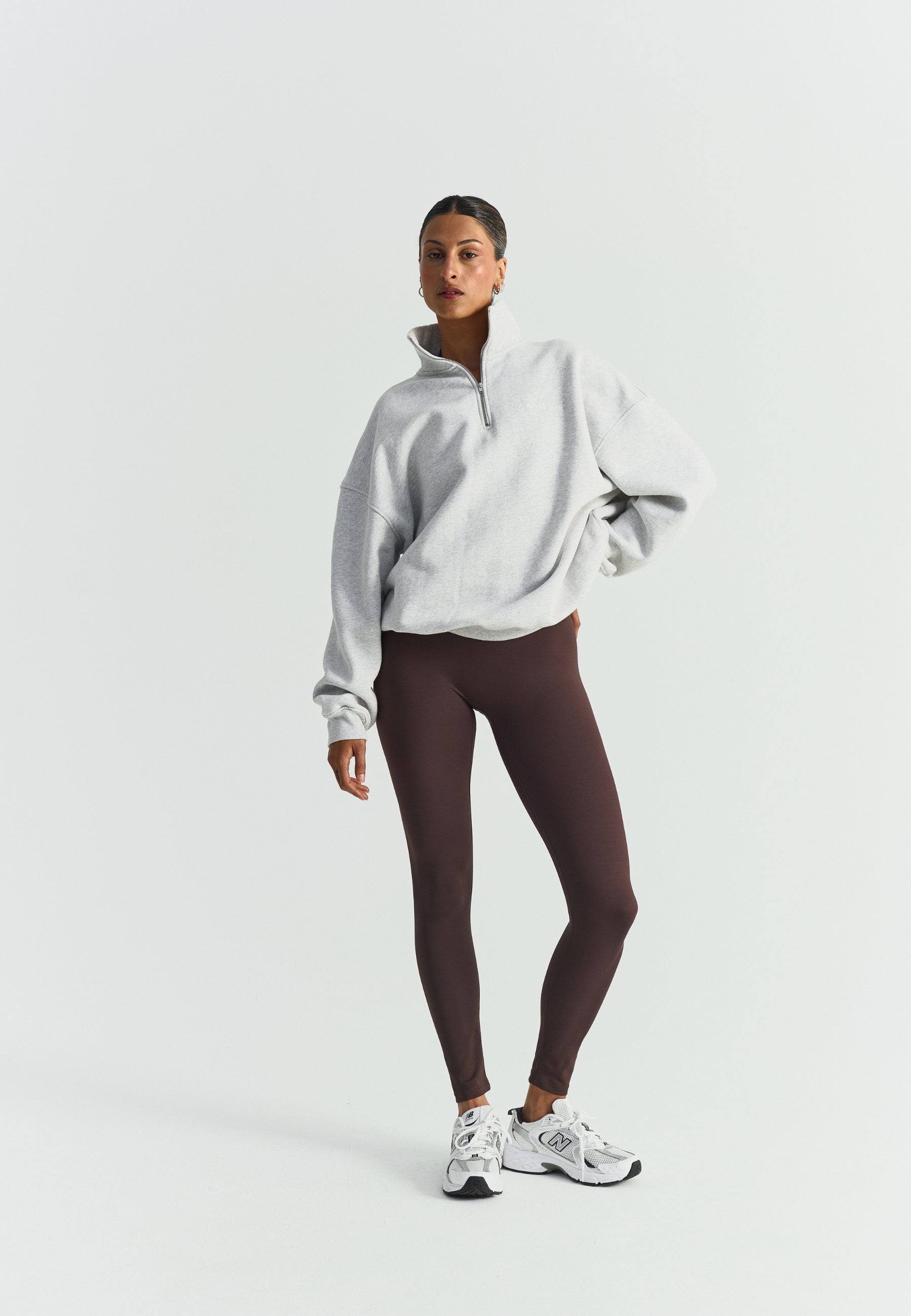 Sisterly Tribe Oversized Half Zip Sweatshirt - Grey Marl