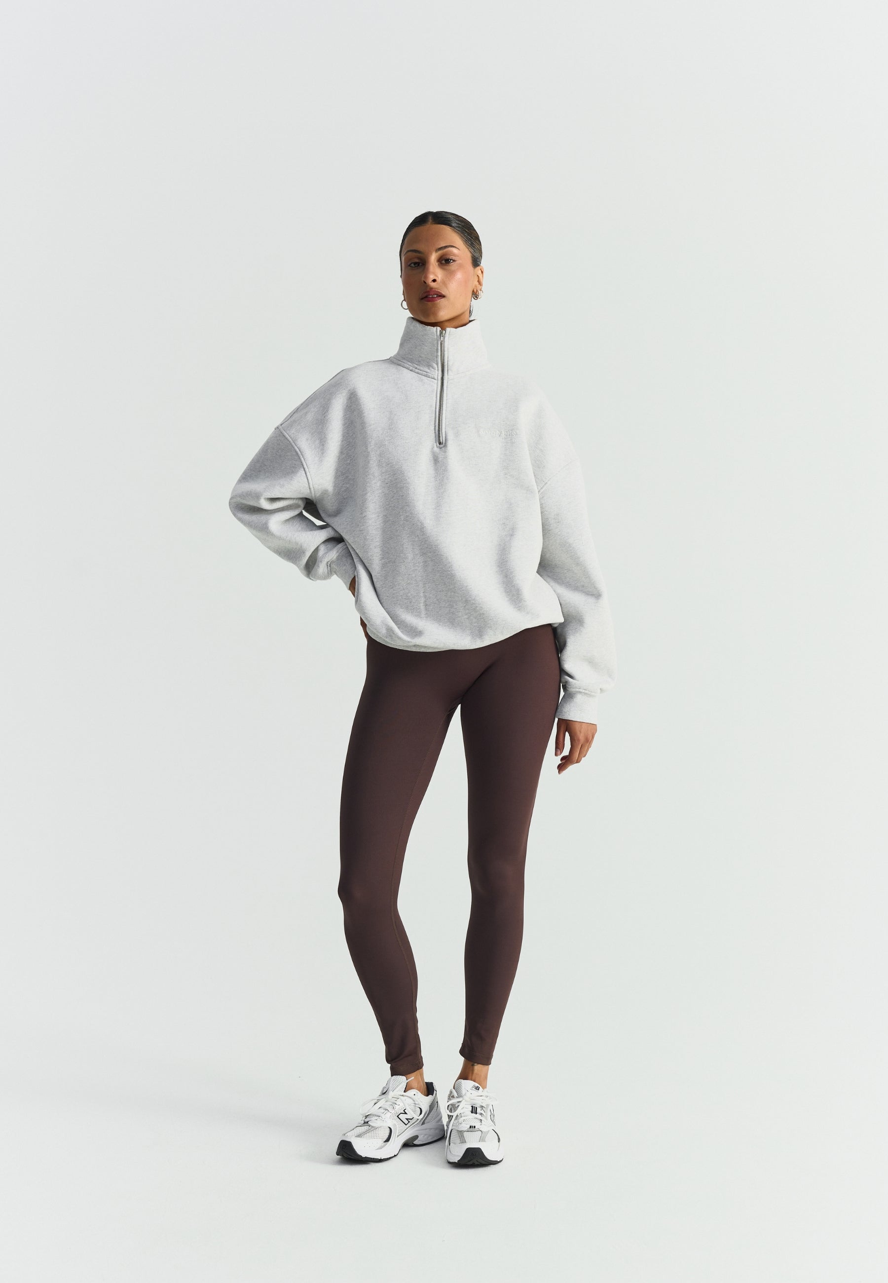 Sisterly Tribe Oversized Half Zip Sweatshirt - Grey Marl