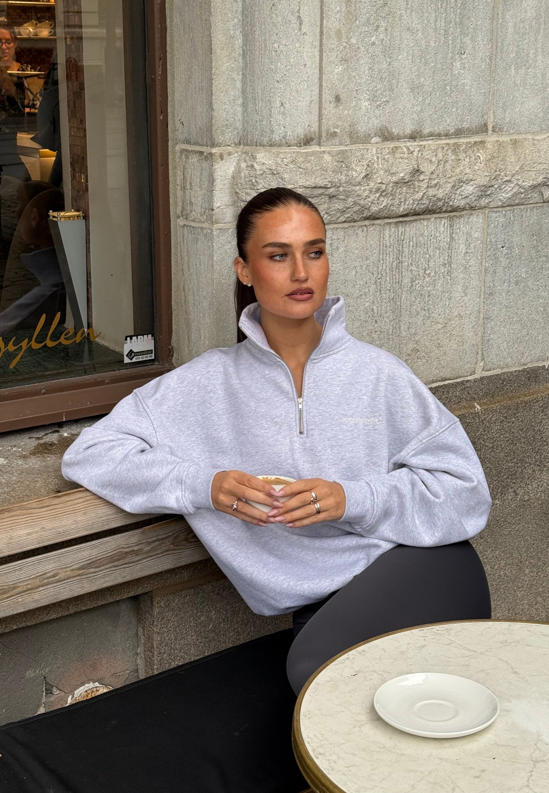 Sisterly Tribe Oversized Half Zip Sweatshirt - Grey Marl