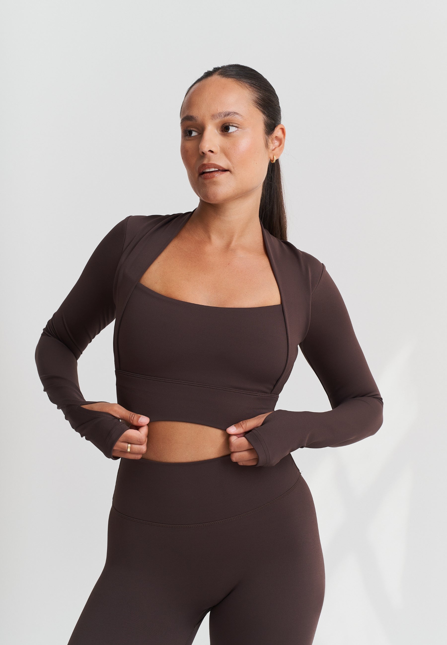 Softsculpt Bolero Long Sleeve Top - Espresso