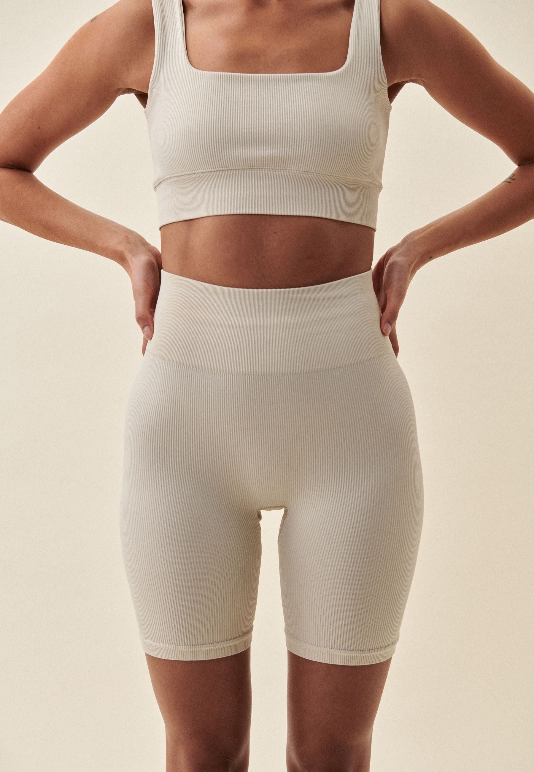 Ribbed Seamless Square Neck Bra - Marshmallow