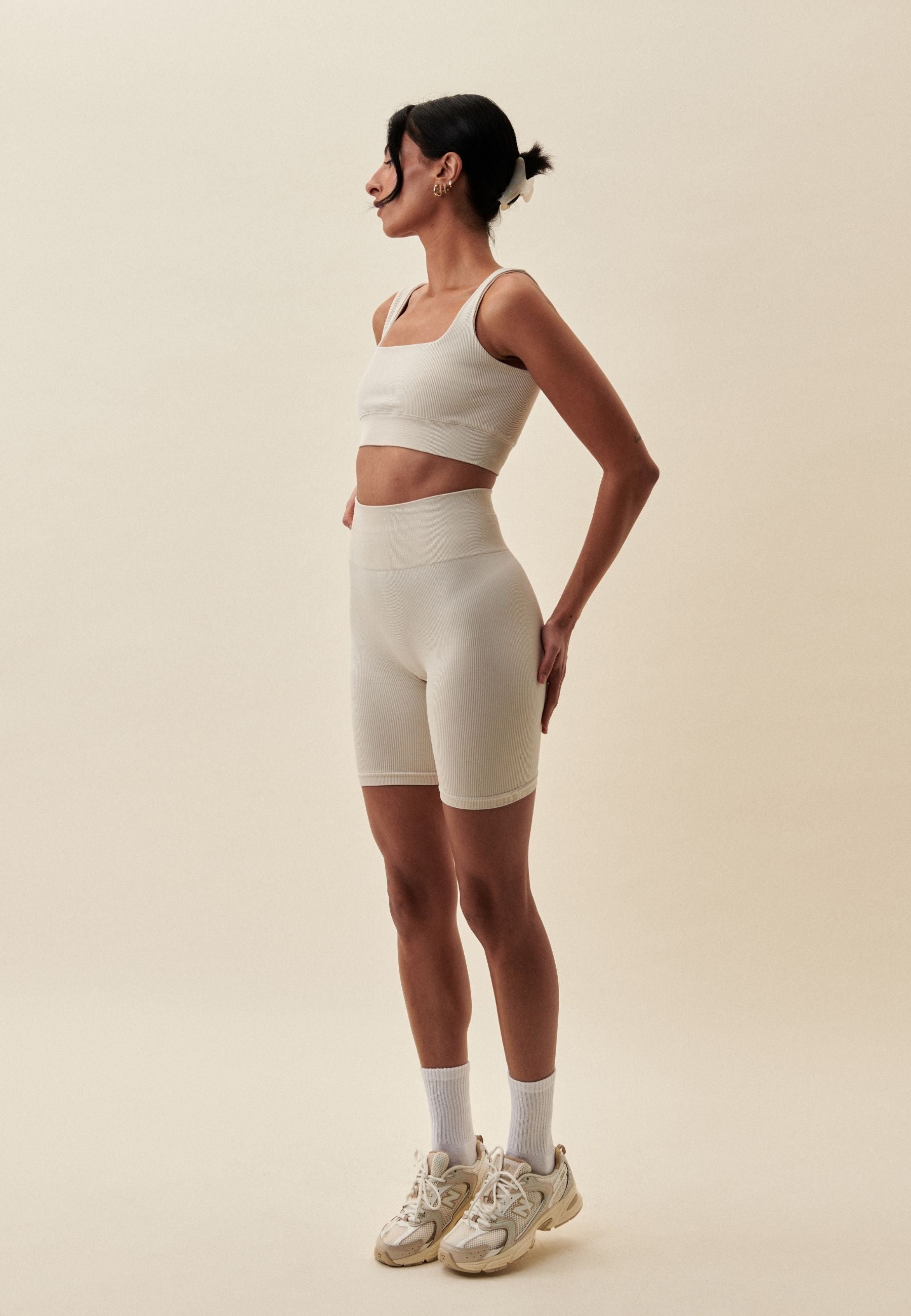 Ribbed Seamless Square Neck Bra - Marshmallow