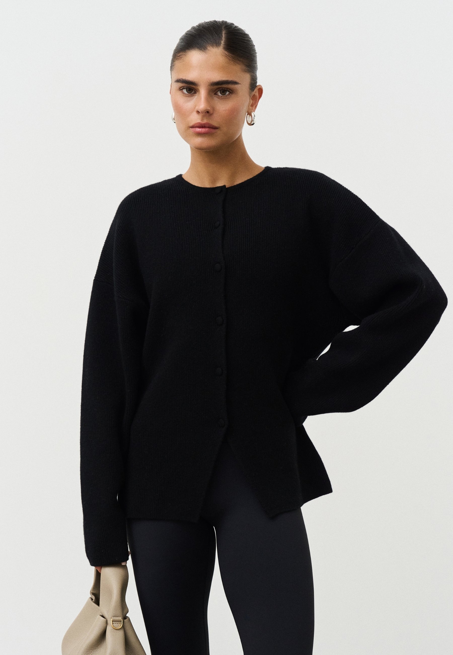 Cinched Merino Wool Cardigan - Black