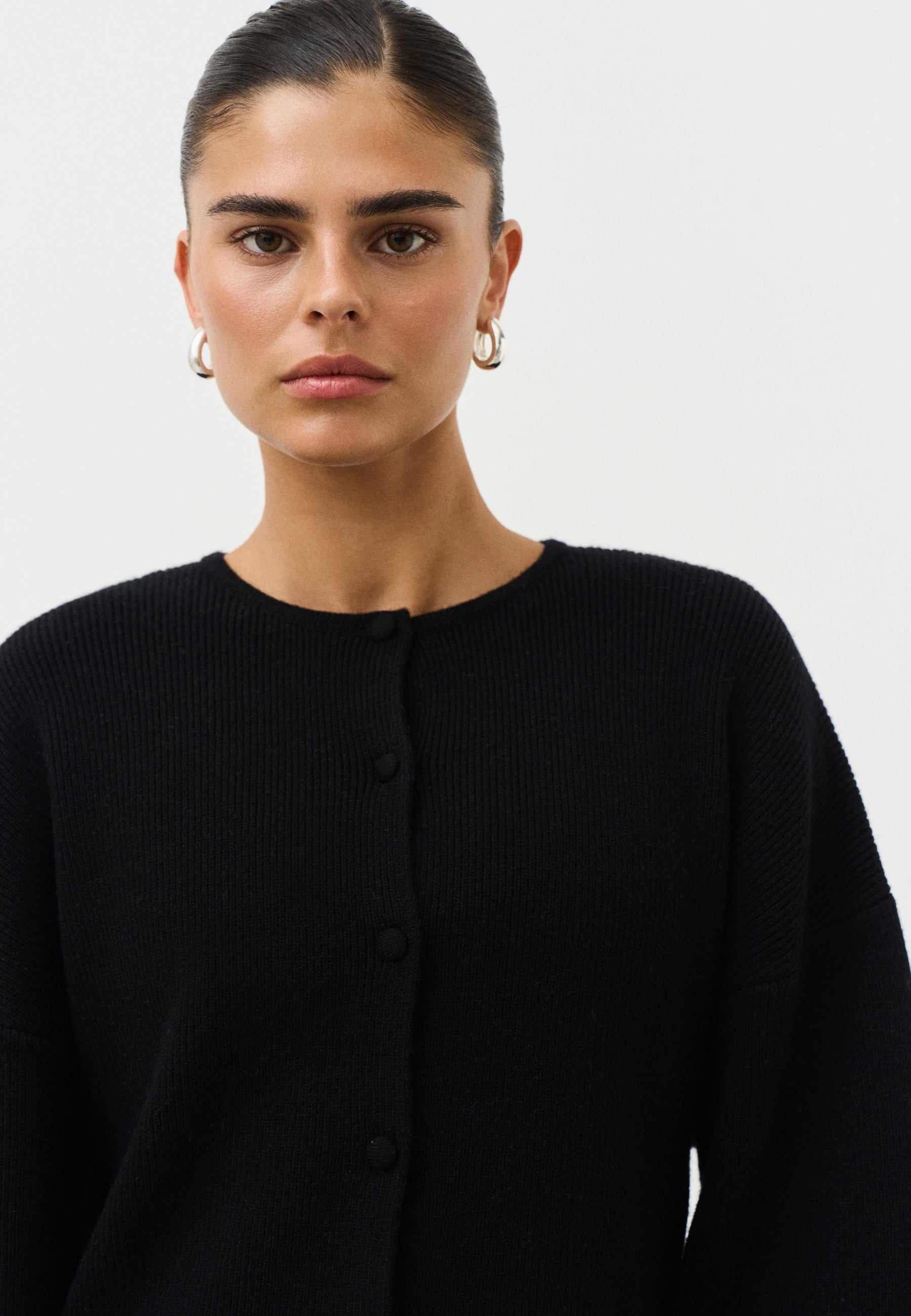 Cinched Merino Wool Cardigan - Black