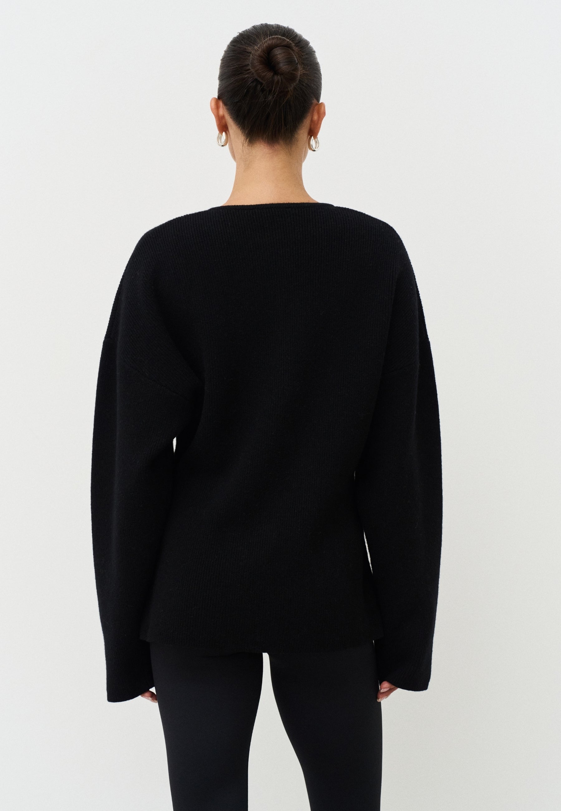Cinched Merino Wool Cardigan - Black