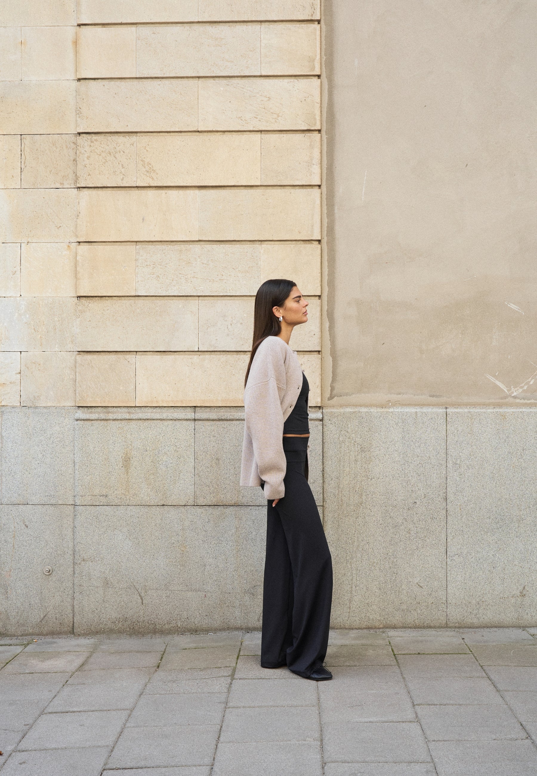 Cinched Merino Wool Cardigan - Light Pebble
