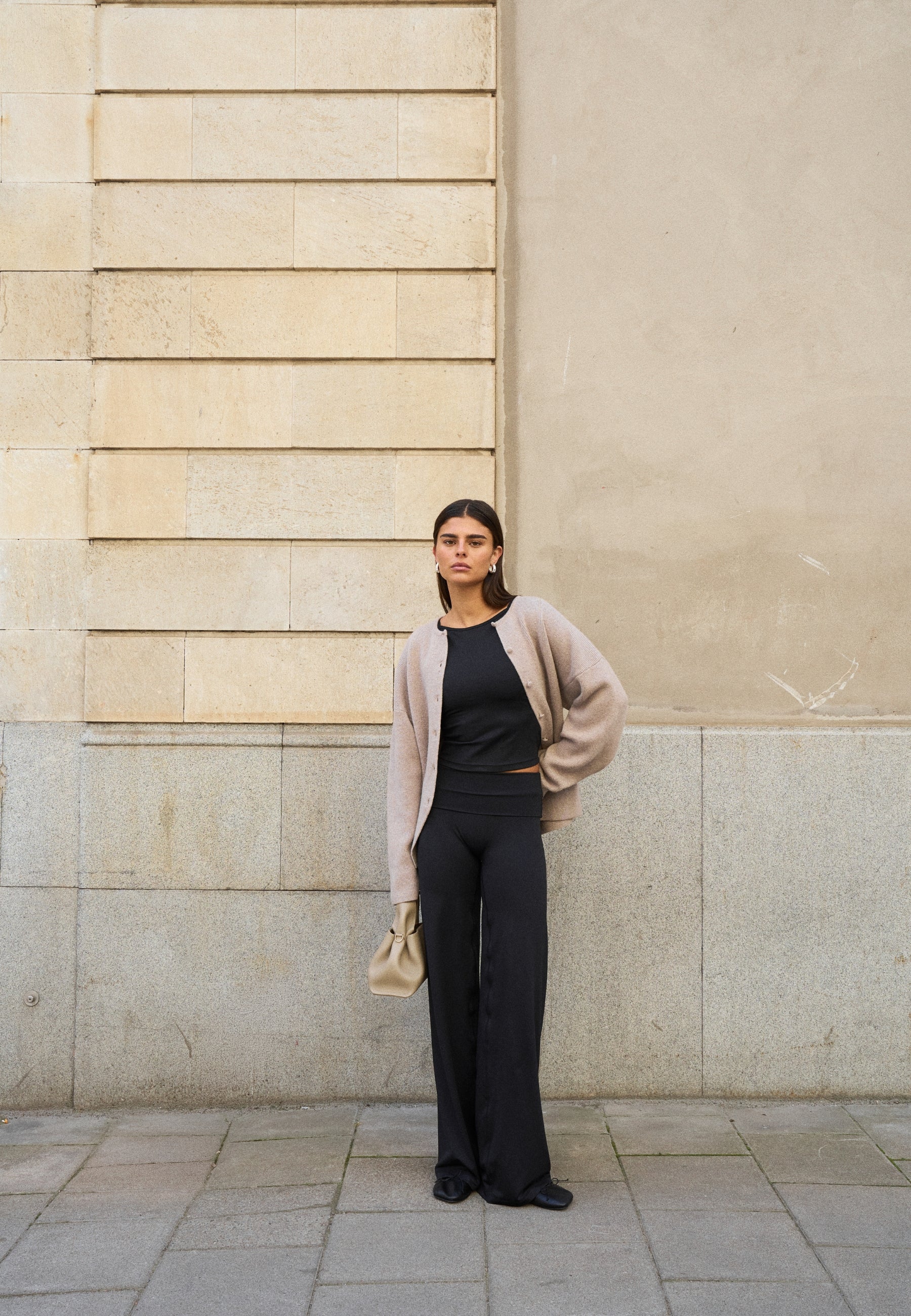 Cinched Merino Wool Cardigan - Light Pebble
