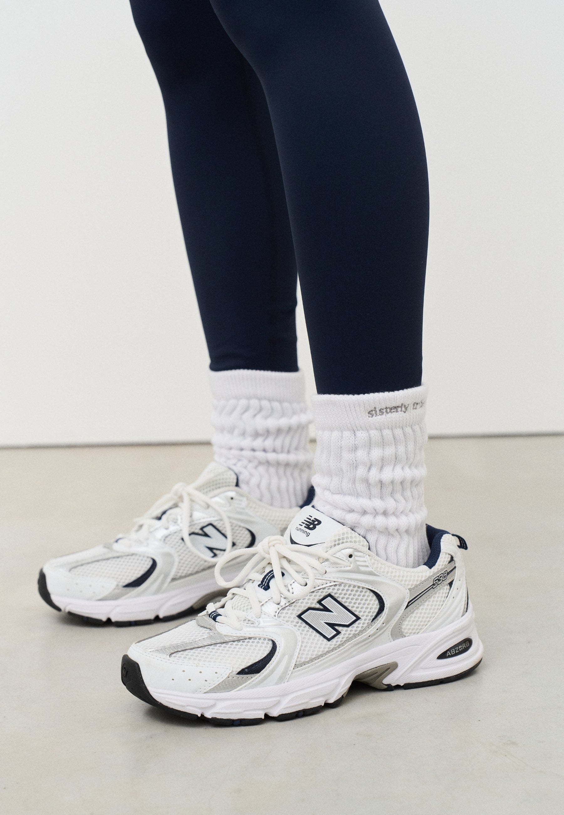 Pilates Slouch Grip Sock  - White/Grey