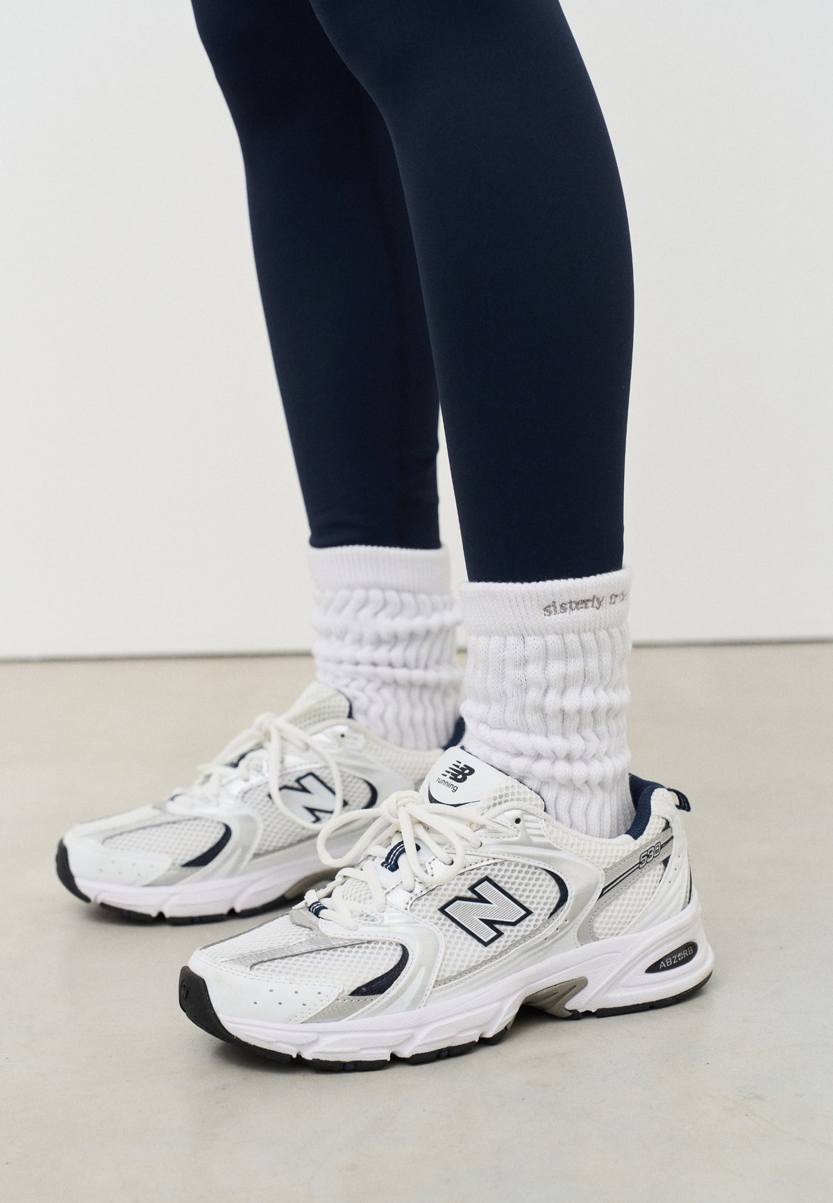 Pilates Slouch Grip Sock White Grey