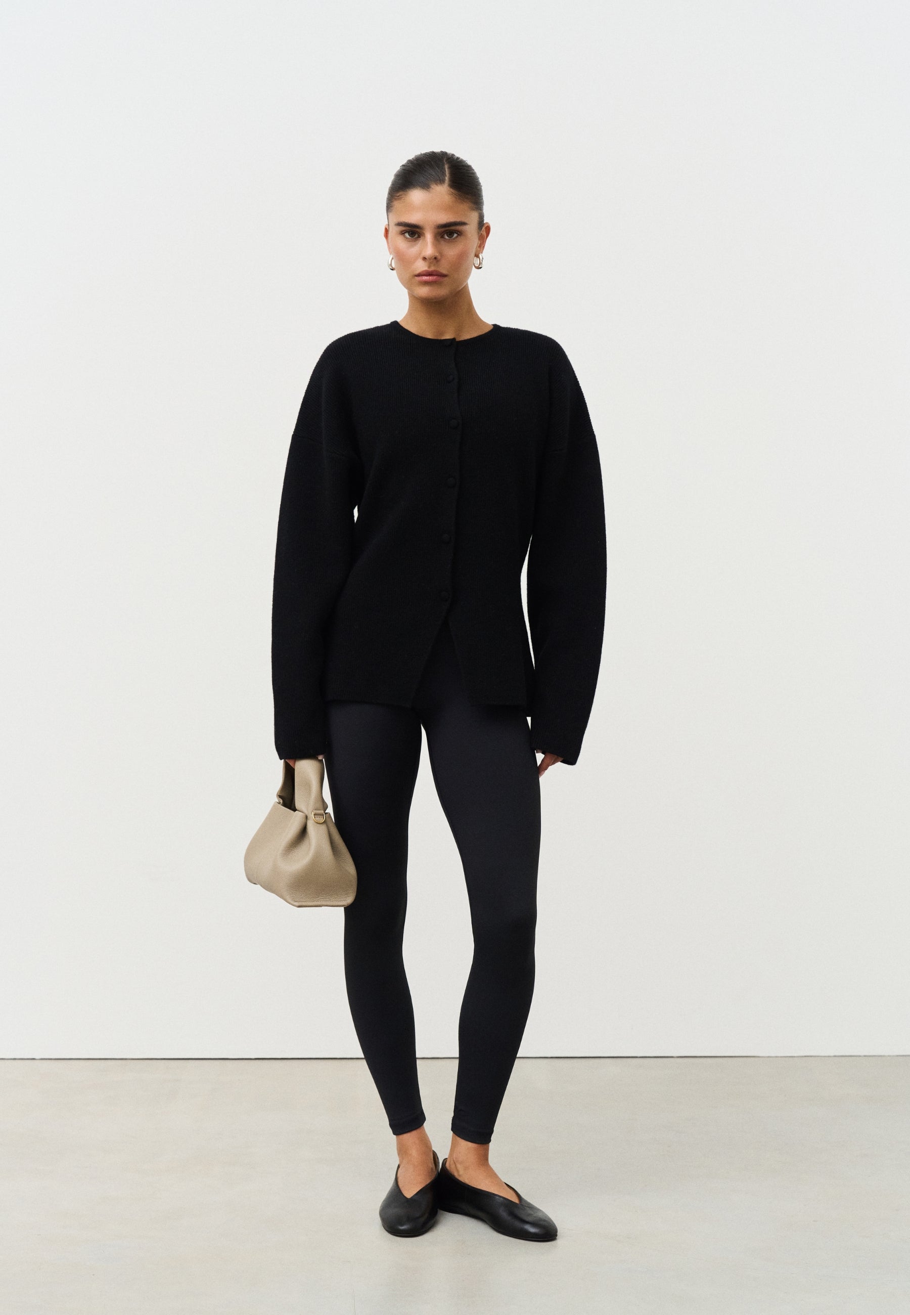 Cinched Merino Wool Cardigan - Black