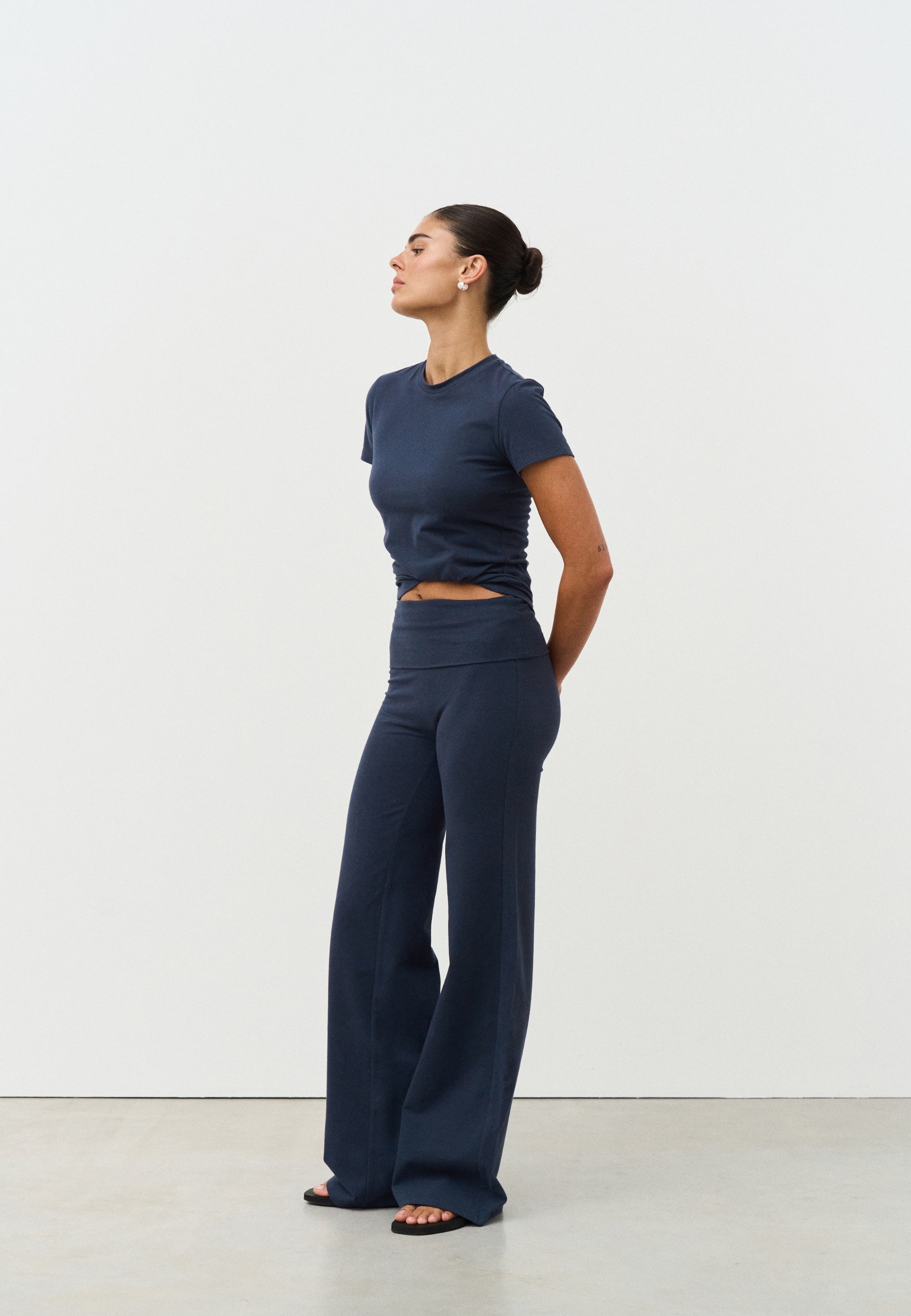 Soft Cotton Foldover Pants  - Navy