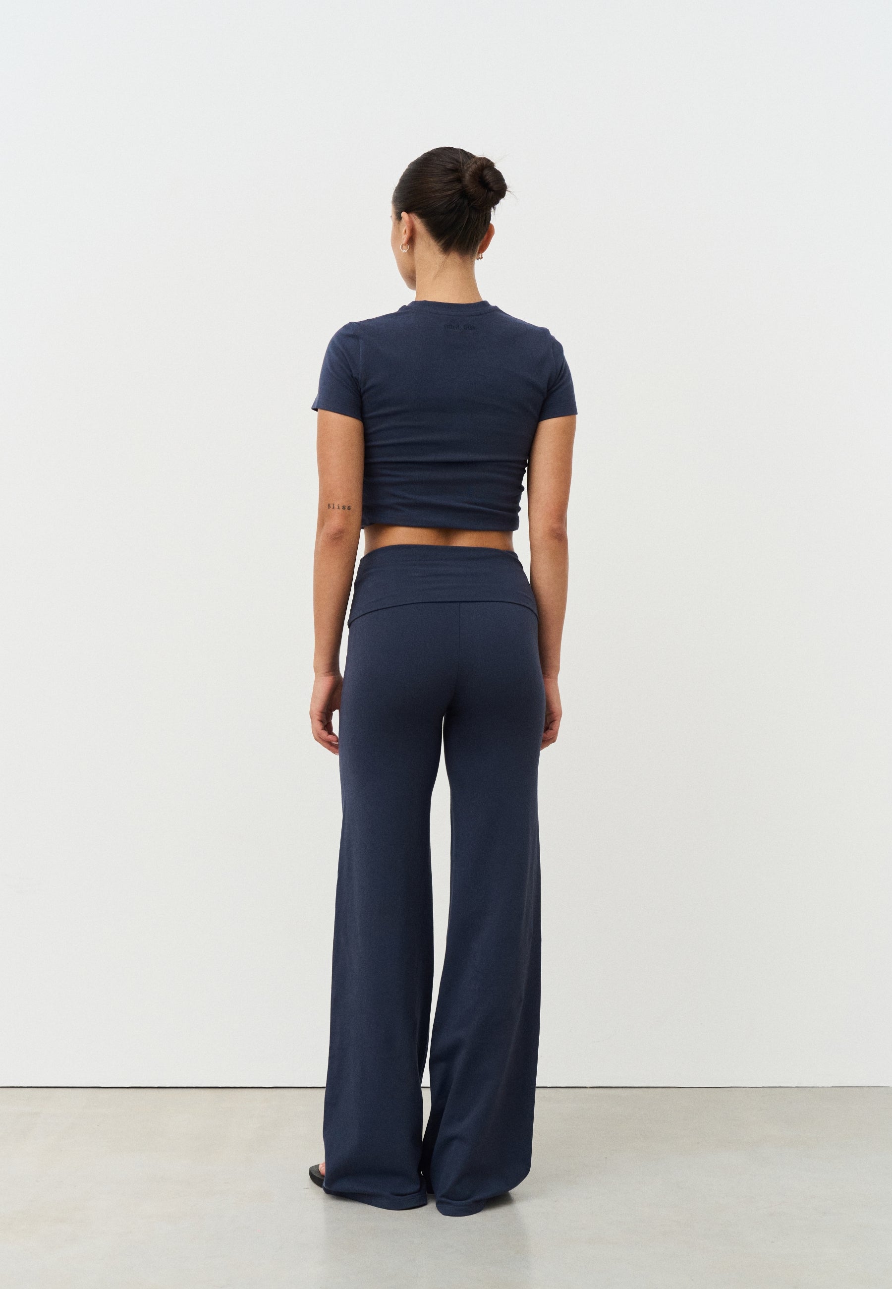 Soft Cotton Foldover Pants  - Navy
