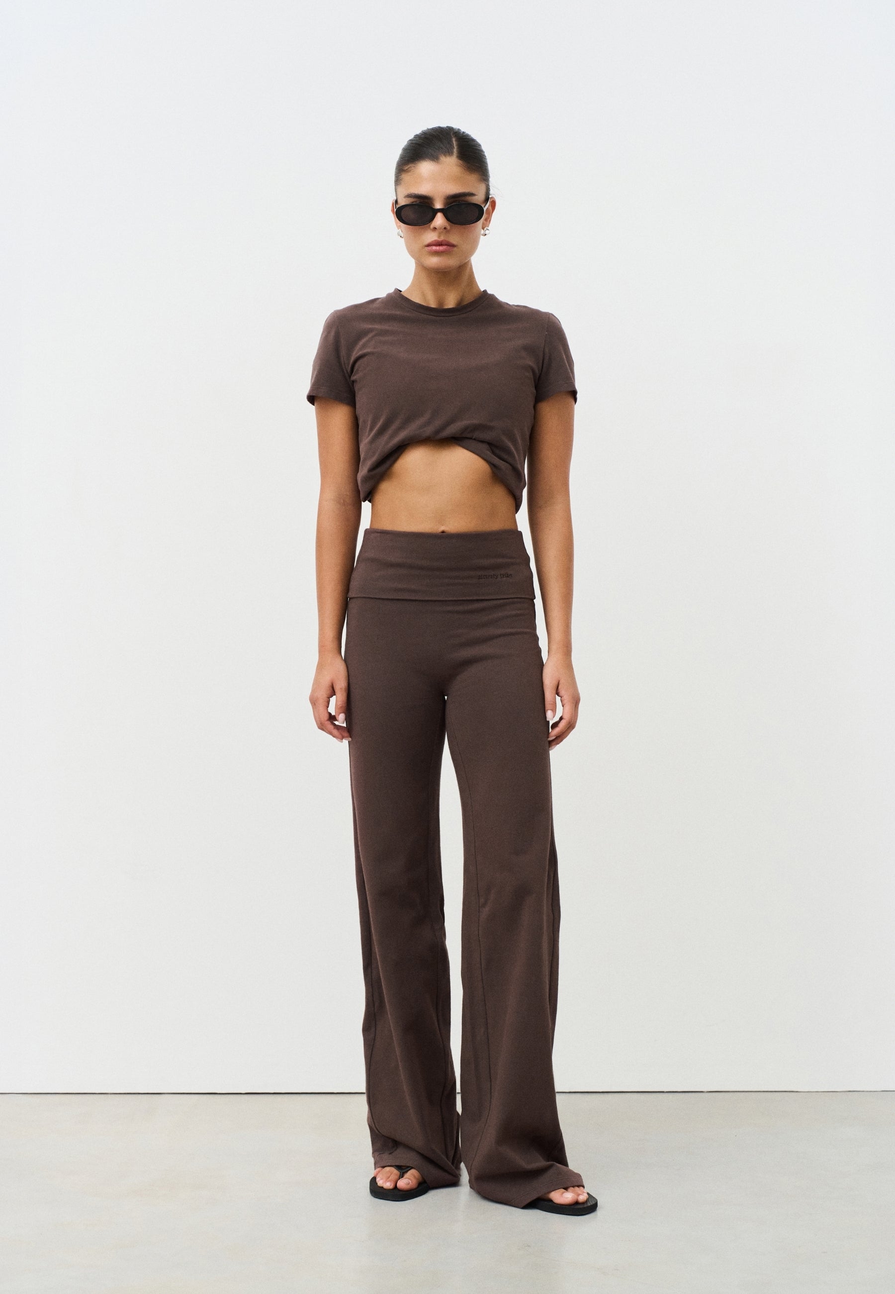 Soft Cotton Foldover Pants  - Espresso