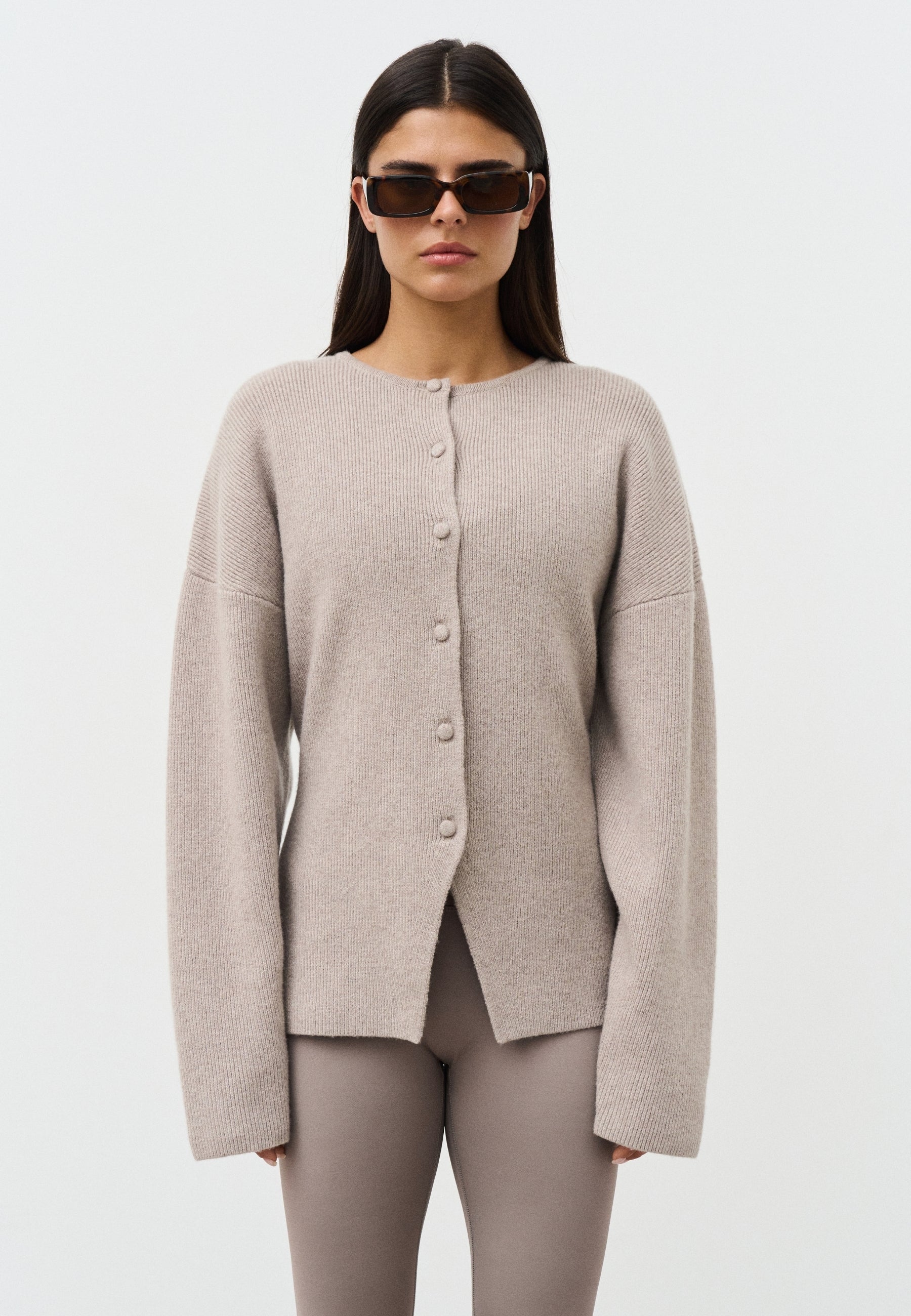 Cinched Merino Wool Cardigan - Light Pebble