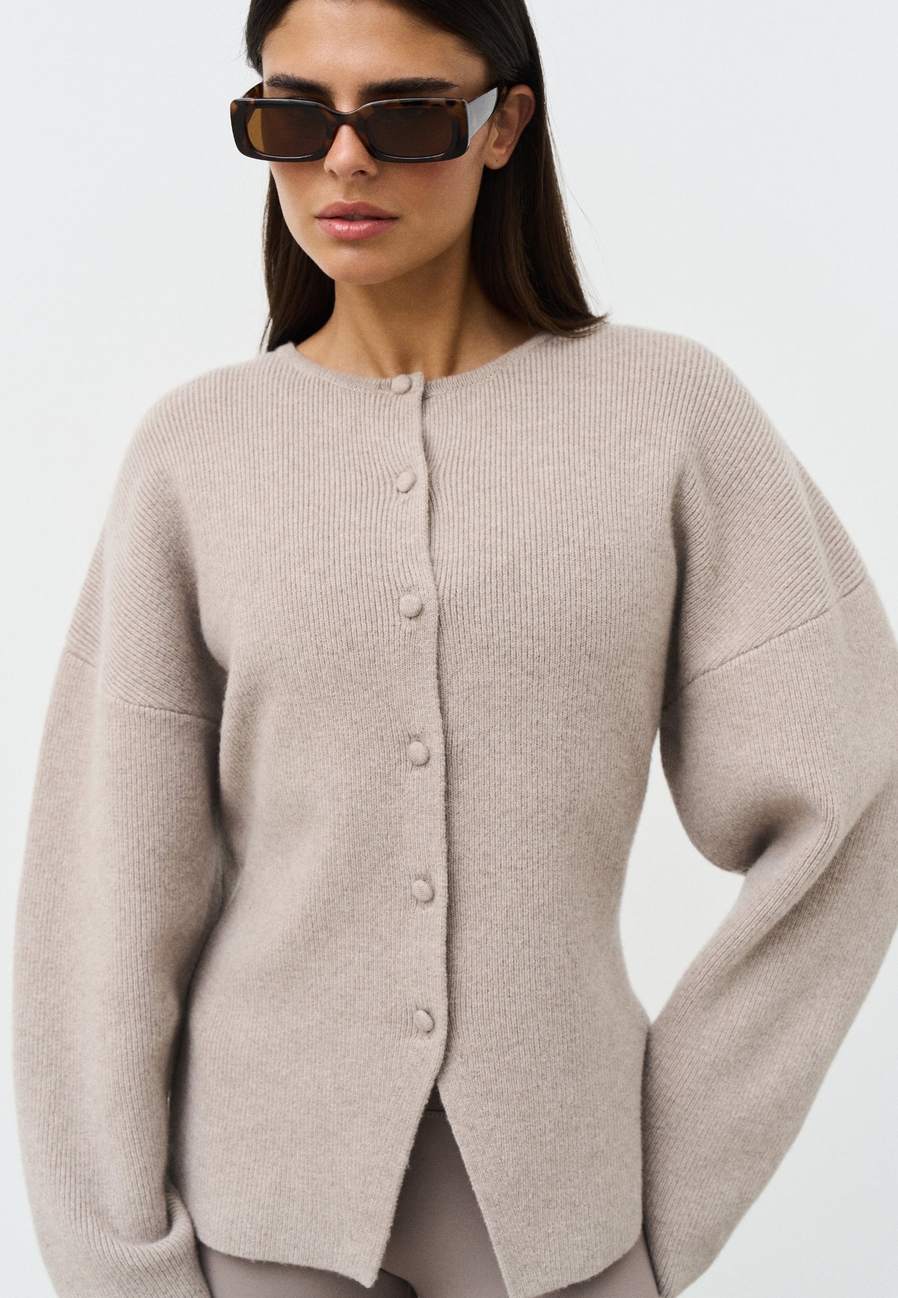 Cinched Merino Wool Cardigan - Light Pebble
