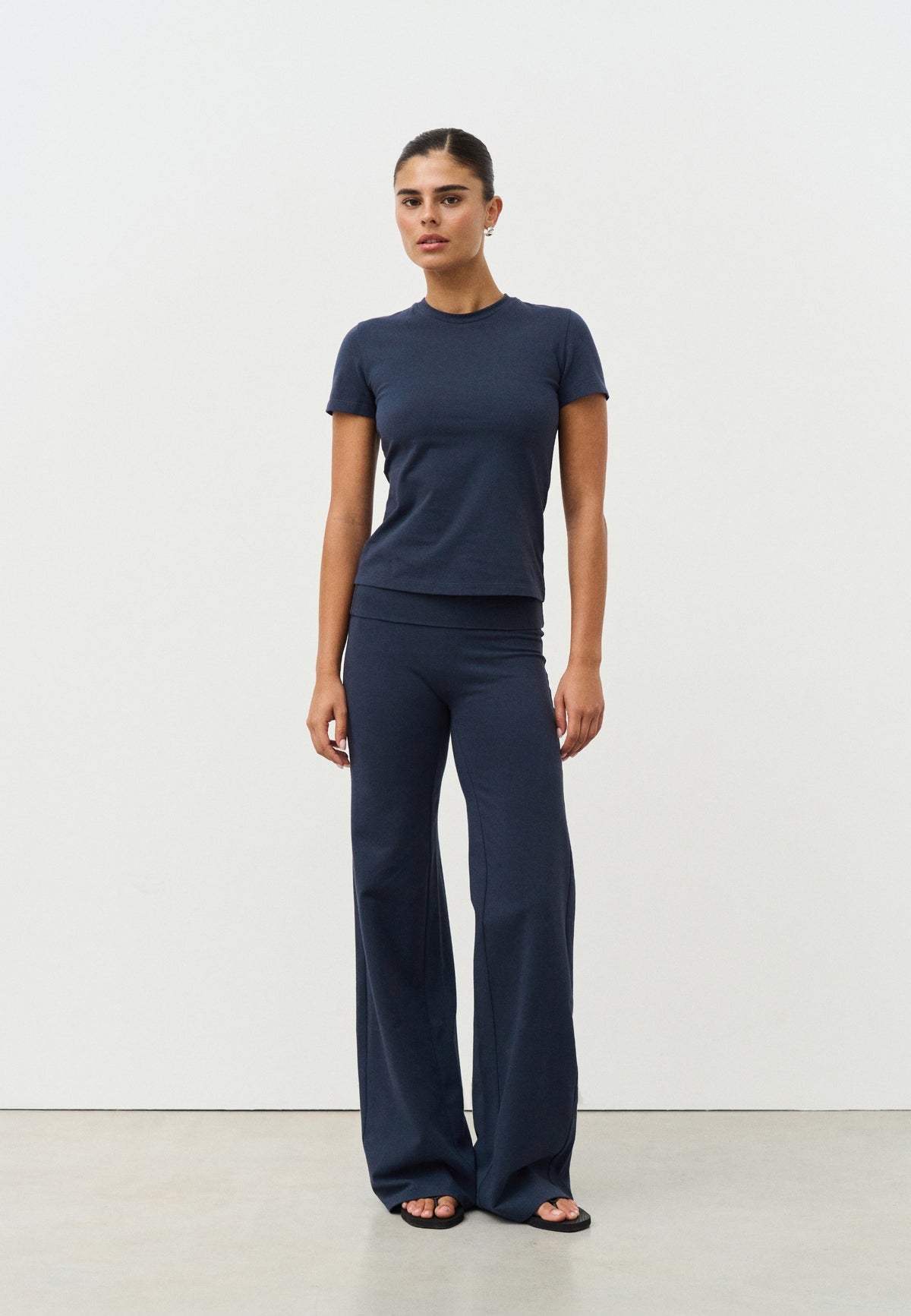 Soft Cotton Foldover Pants  - Navy