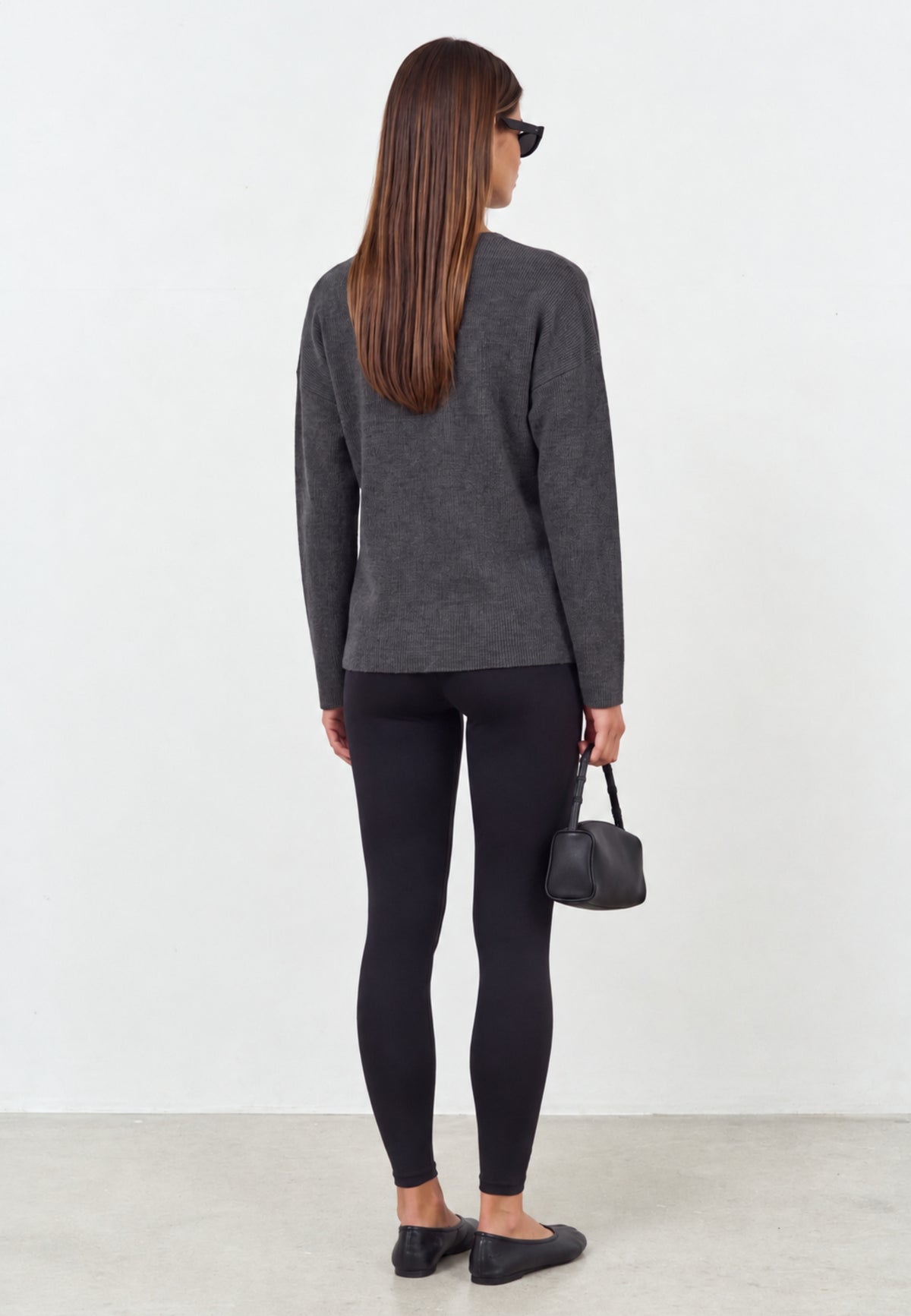 Cinched Merino Wool Cardigan - Dark Grey Marl