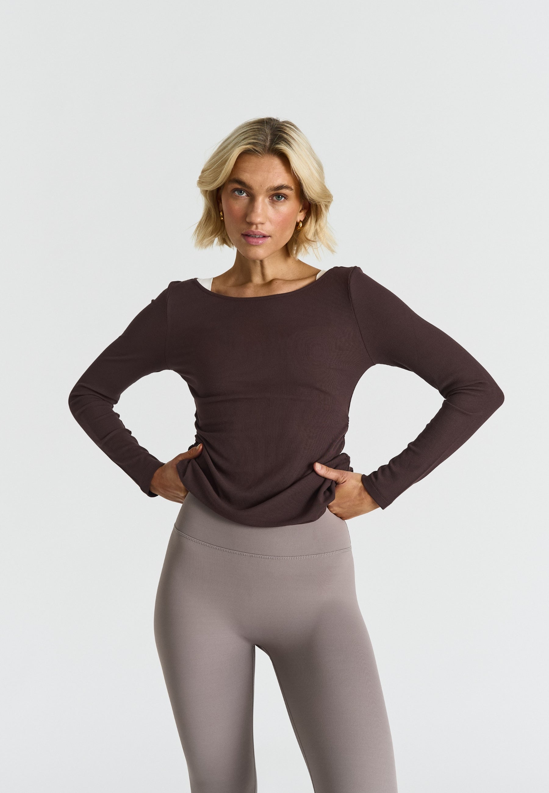 Ribbed Long Sleeve Top - Espresso