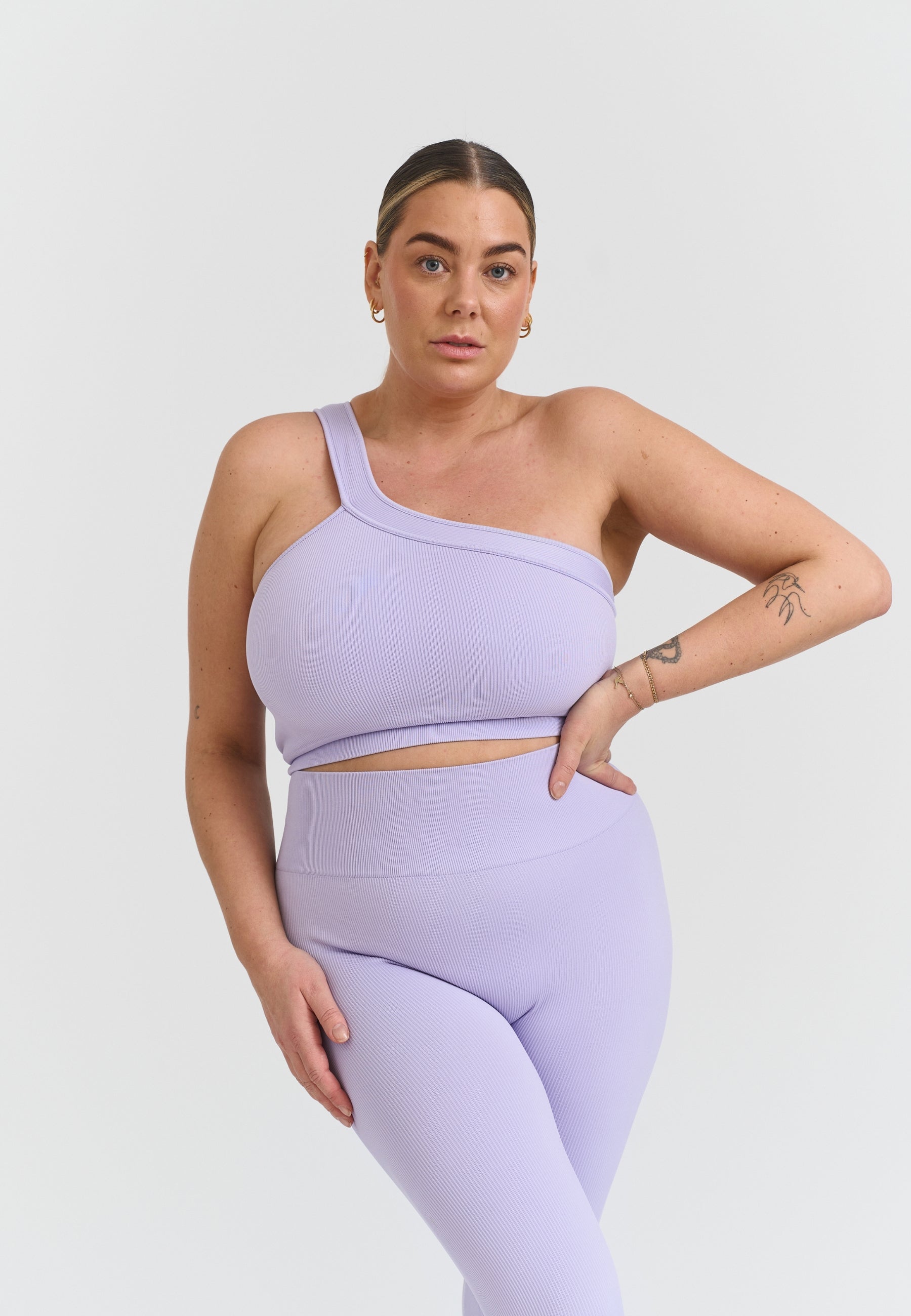 Ribbed Seamless One Shoulder Bra - Lavender