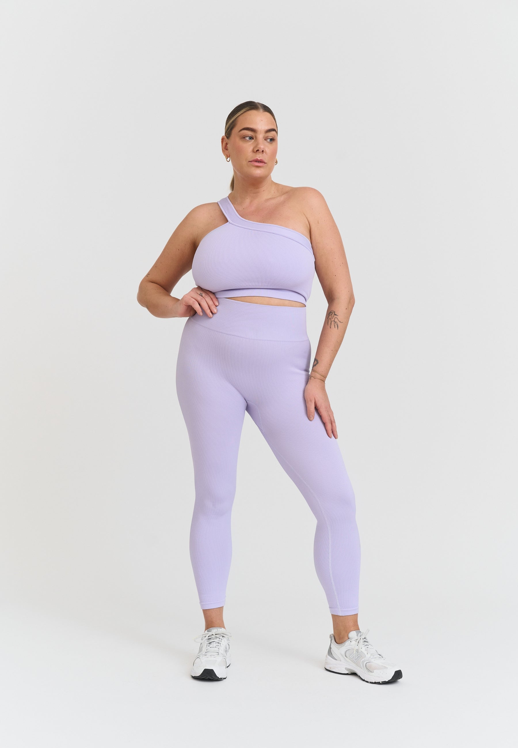 Ribbed Seamless One Shoulder Bra - Lavender