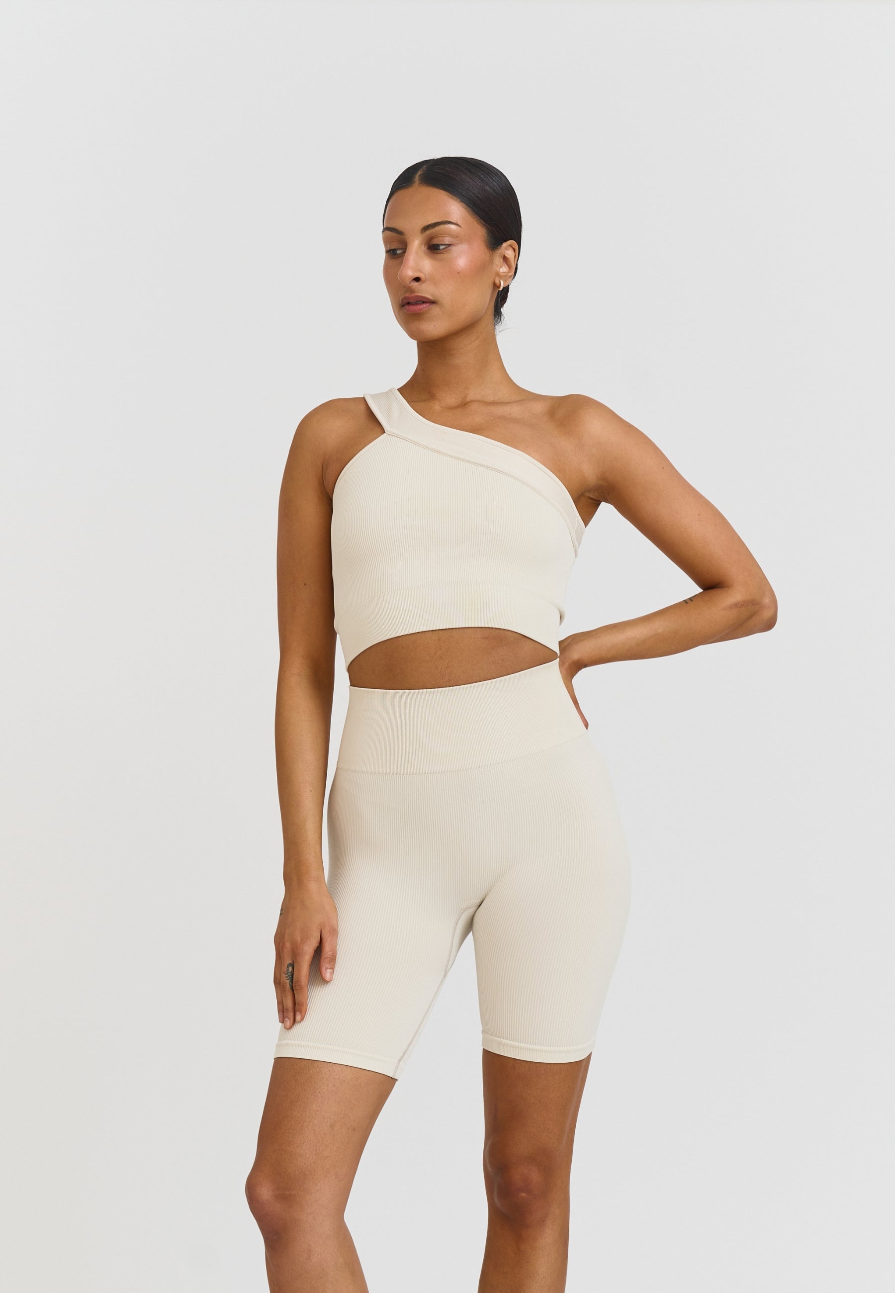 Ribbed Seamless One Shoulder Bra - Marshmallow