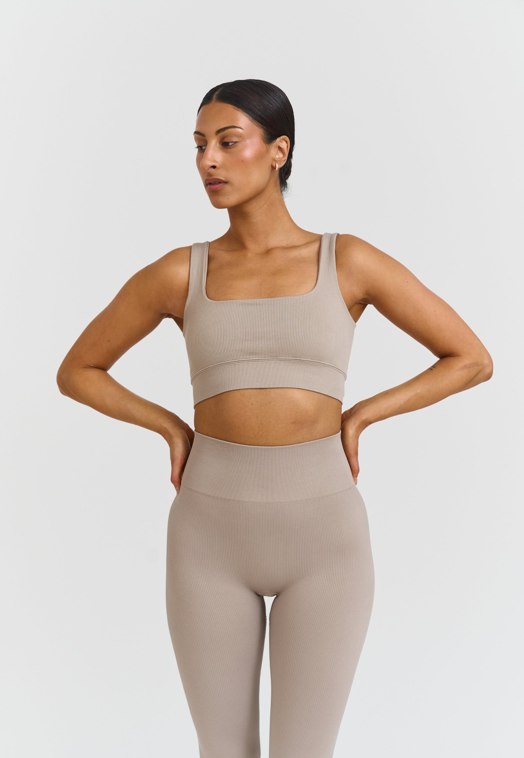 Ribbed Seamless Square Neck Bra - Cappuccino