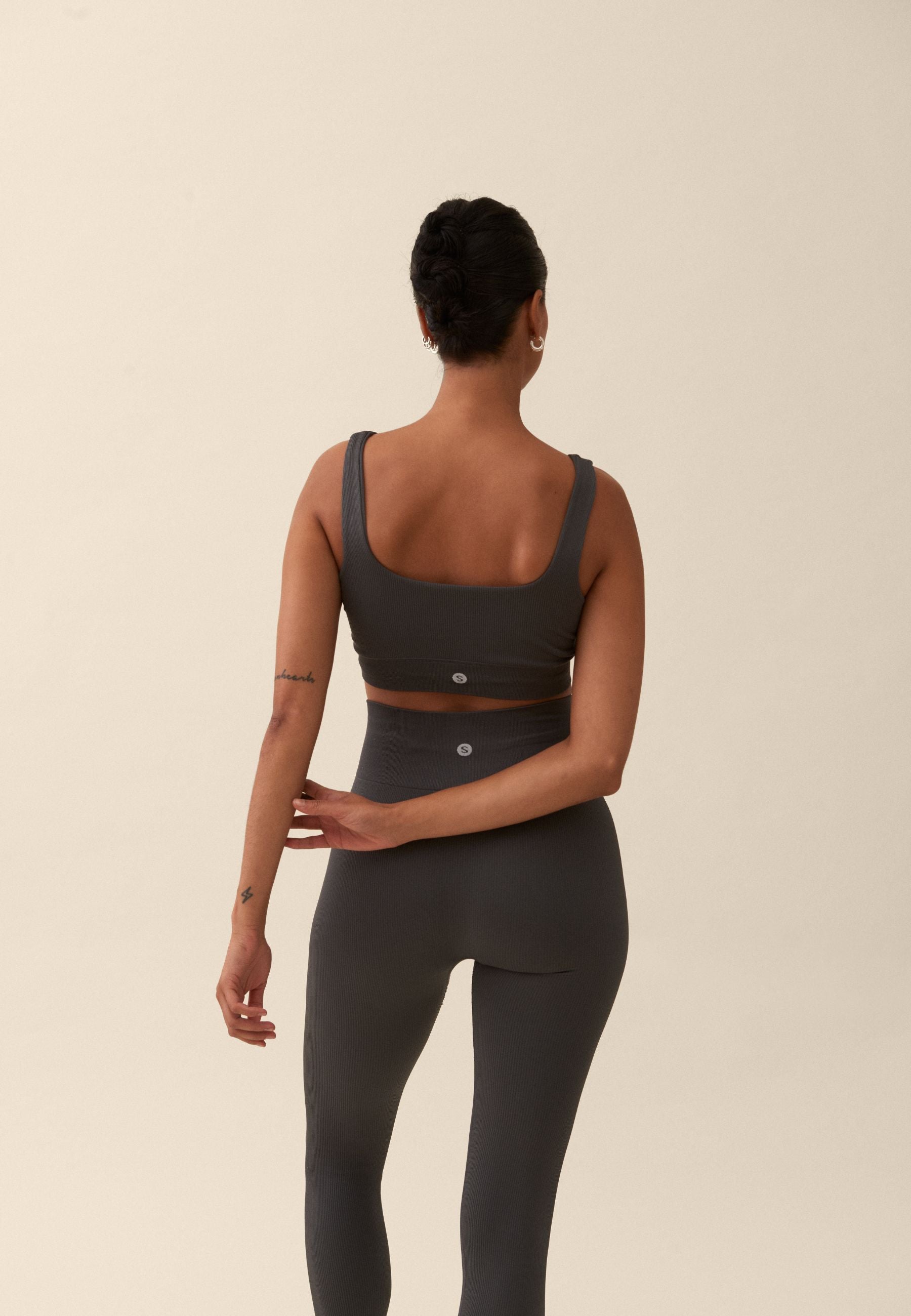 Ribbed Seamless Square Neck Bra  - Asphalt Grey