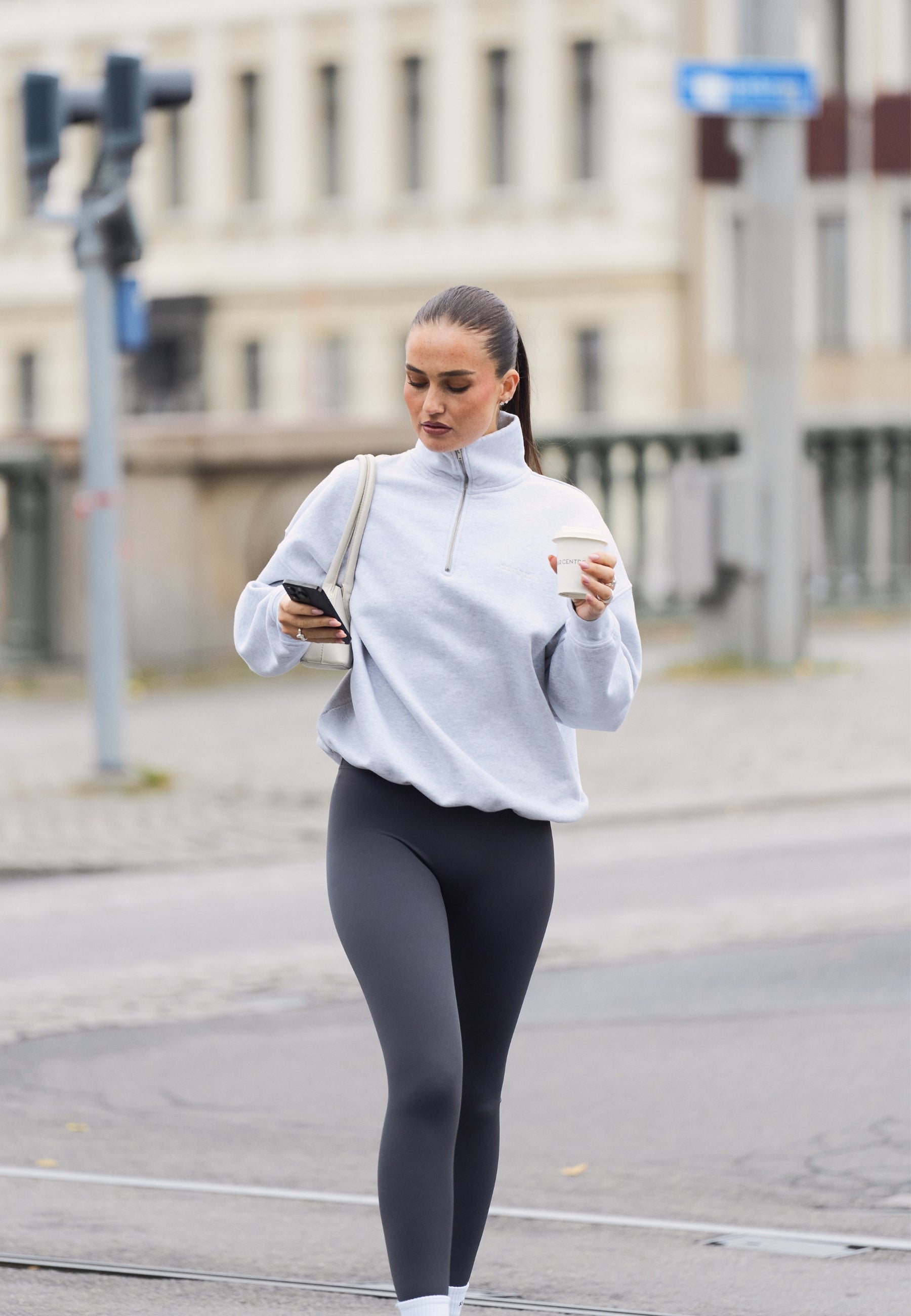 Sisterly Tribe Oversized Half Zip Sweatshirt Grey Marl