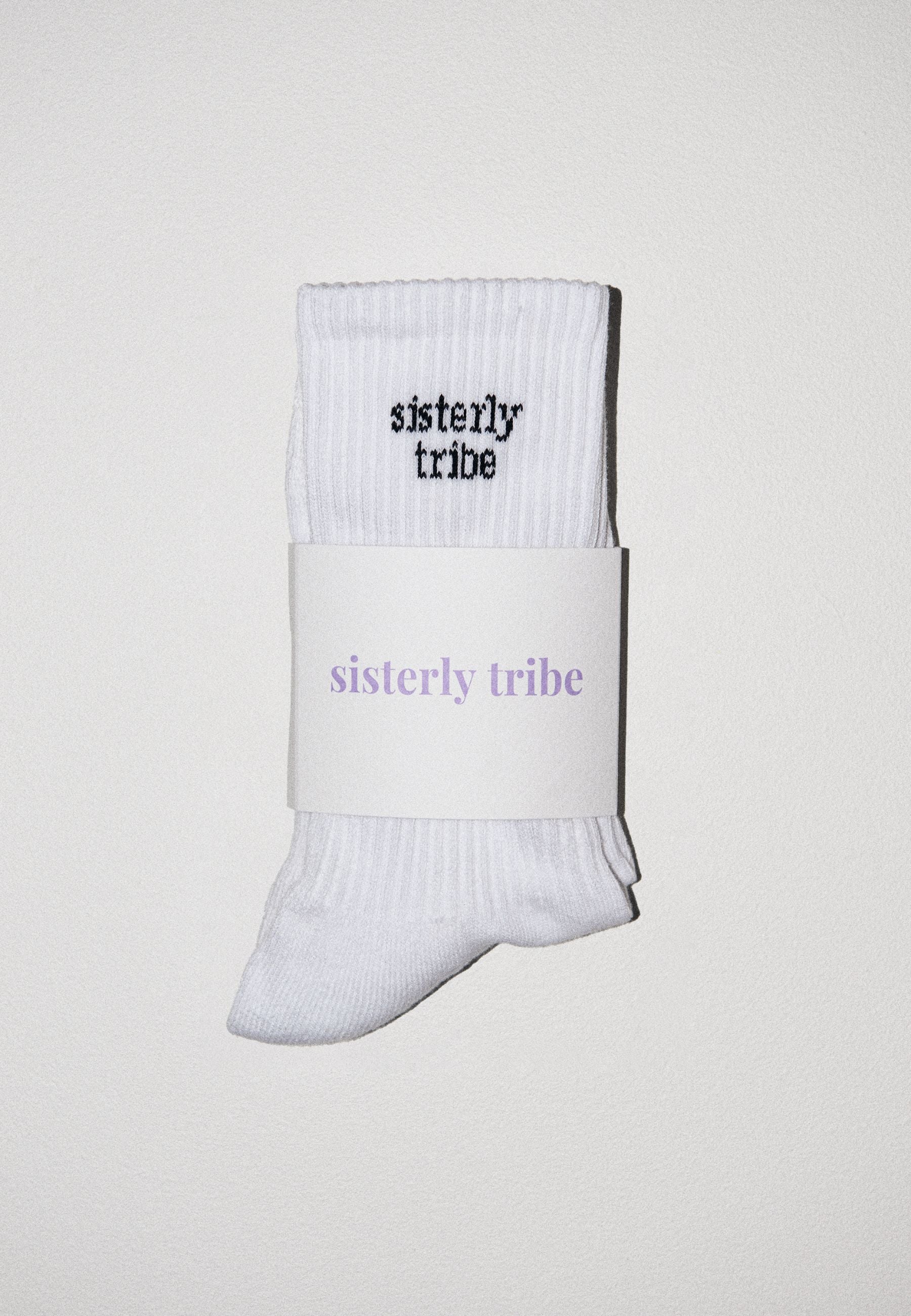 Sisterly Tribe Crew Socks - White/ Black