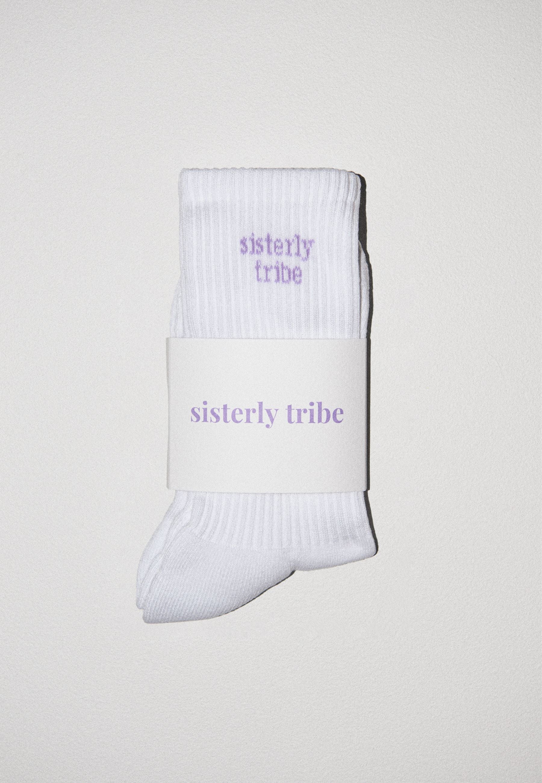 Sisterly Tribe Crew Socks - White/ Lavender