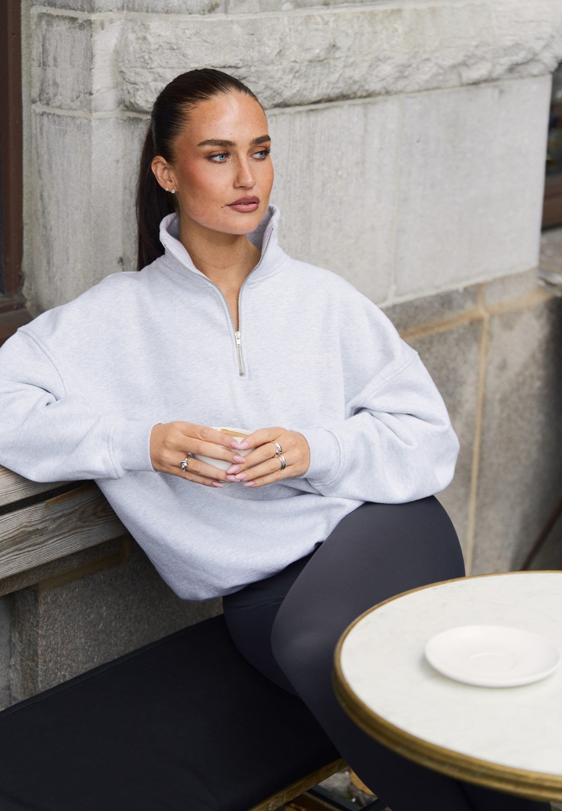 Sisterly Tribe Oversized Half Zip Sweatshirt - Grey Marl