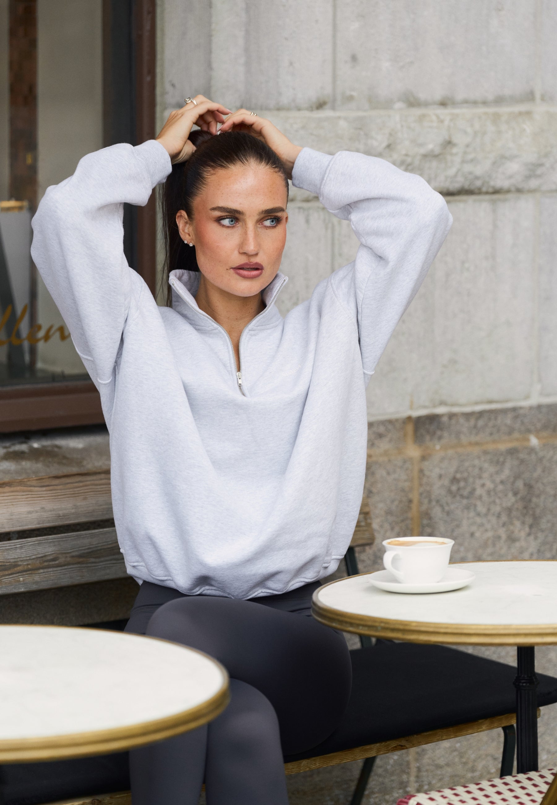 Sisterly Tribe Oversized Half Zip Sweatshirt - Grey Marl