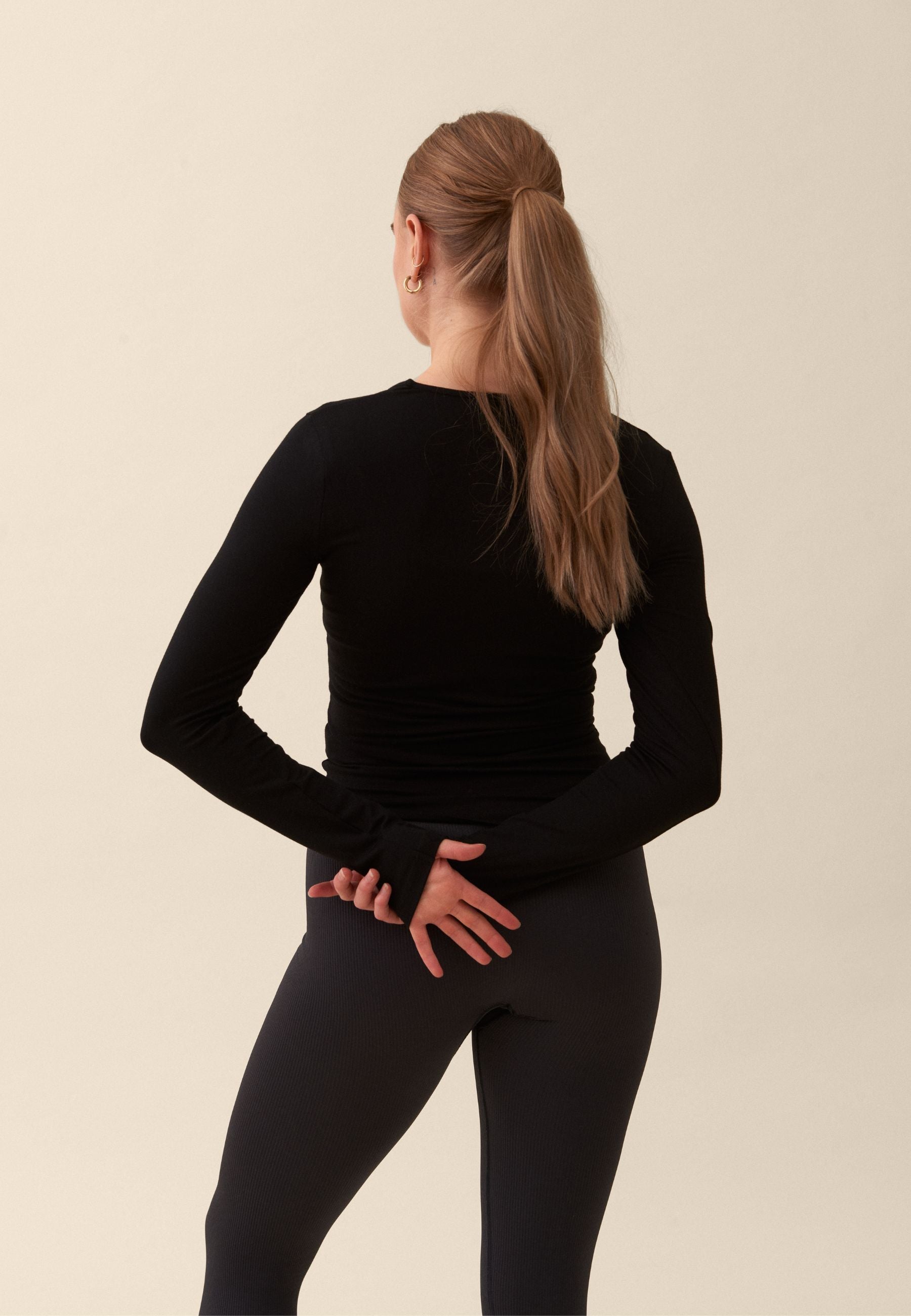 Soft Square Neck Long Sleeve Top - Black
