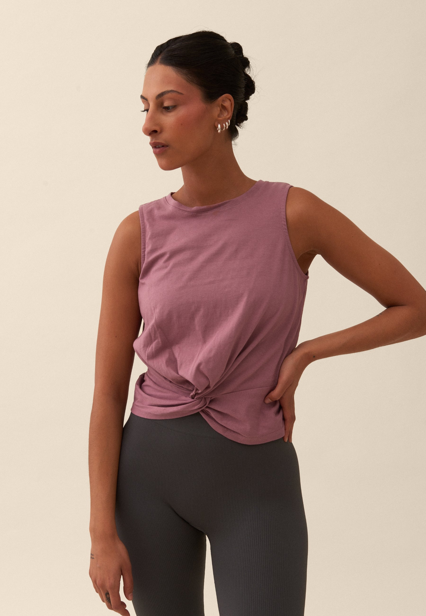 Twisted Front Knot Top - Rose