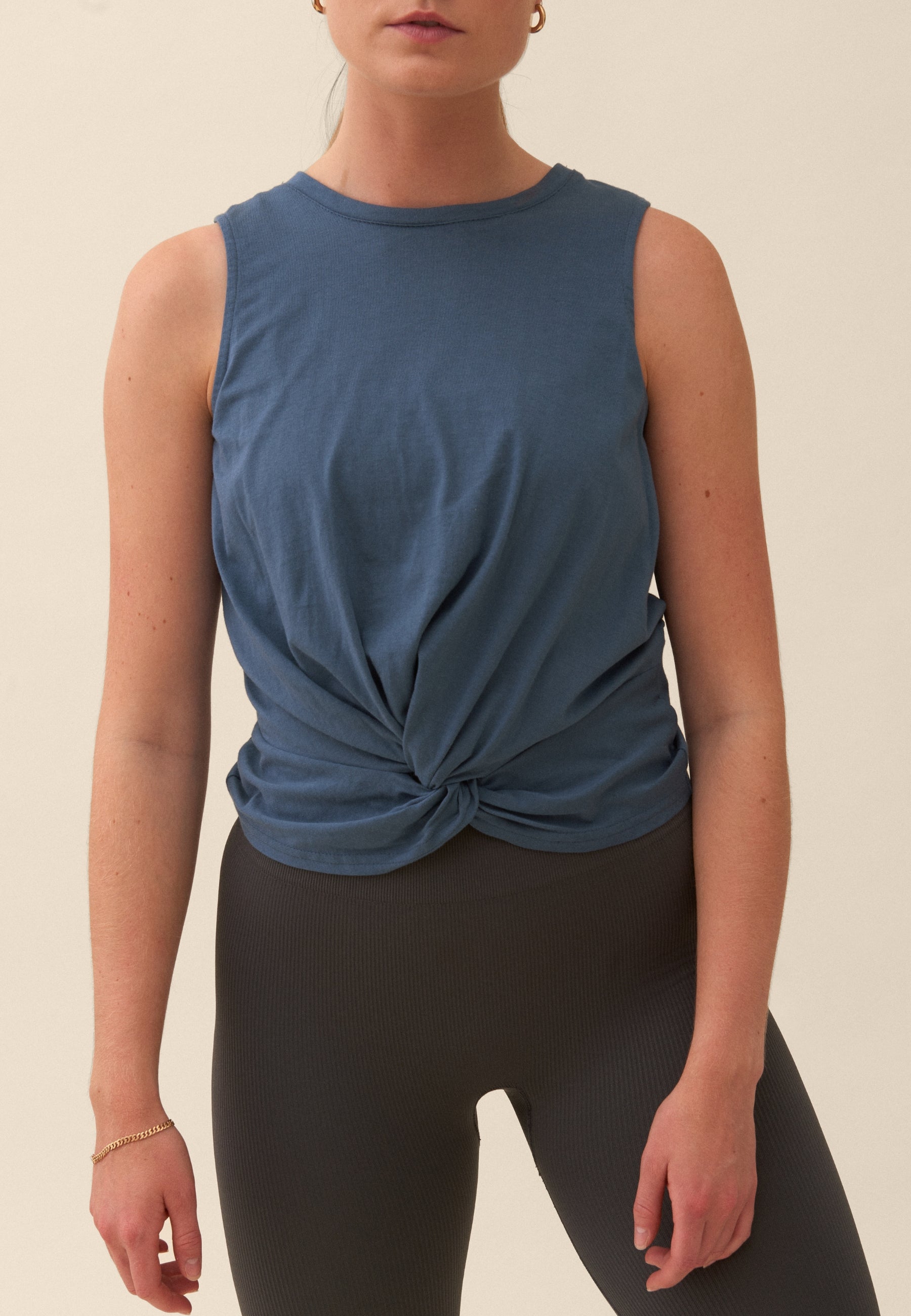 Twisted Front Knot Top - Midnight Blue