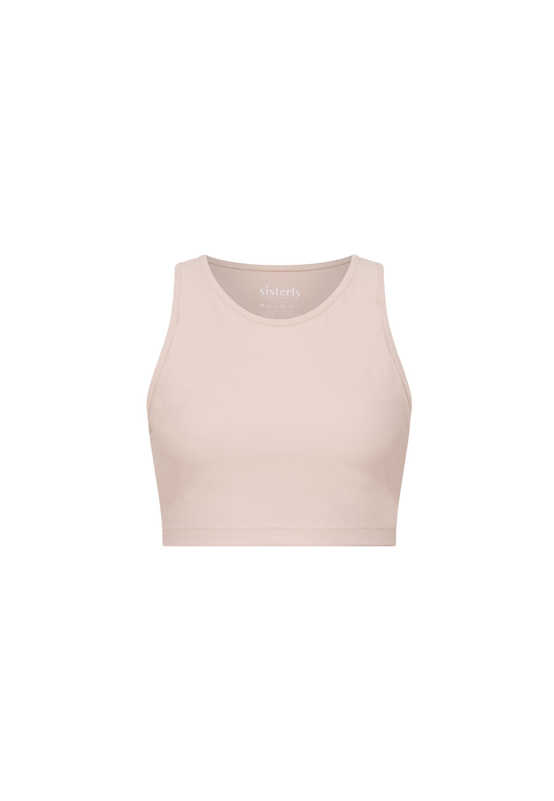 Sisterly Tribe - Midi Crop Top Cream. Light to medium support, Built-in bra & classic racer back style, Buttery Soft & light, matte fabric.